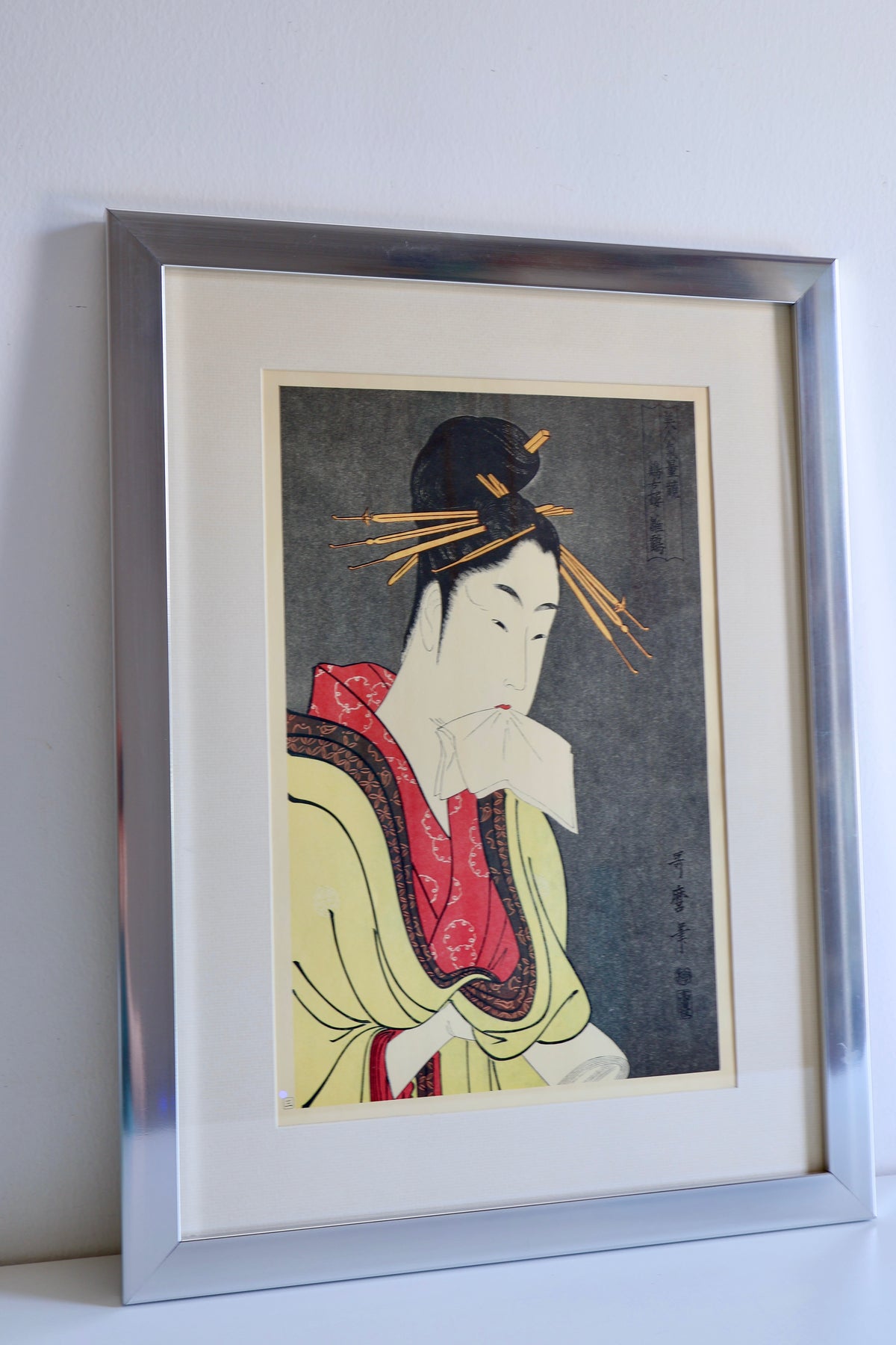 Vintage Japanese Kitagawa Utamaro “Hinazuru” Reproduction Print – Recently Framed – 38 x 50cm