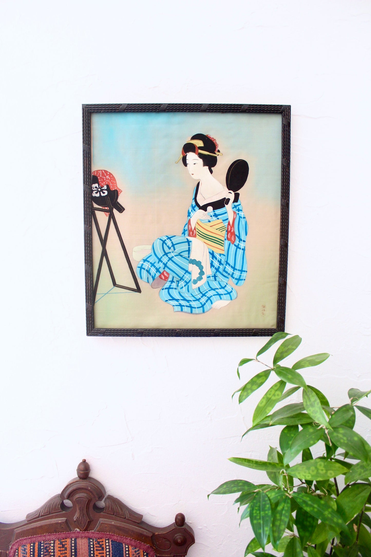 Vintage Japanese Geisha Silk Painting