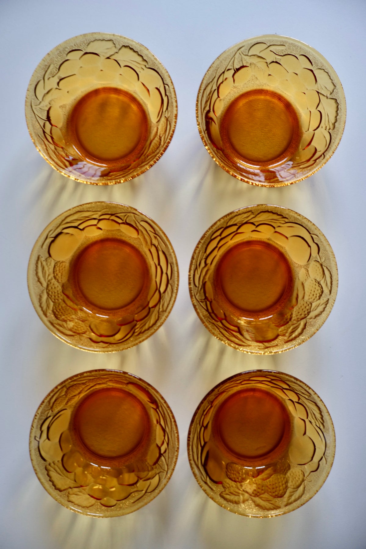 Vintage Amber Pressed Glass Fruit Bowls – Set of 6