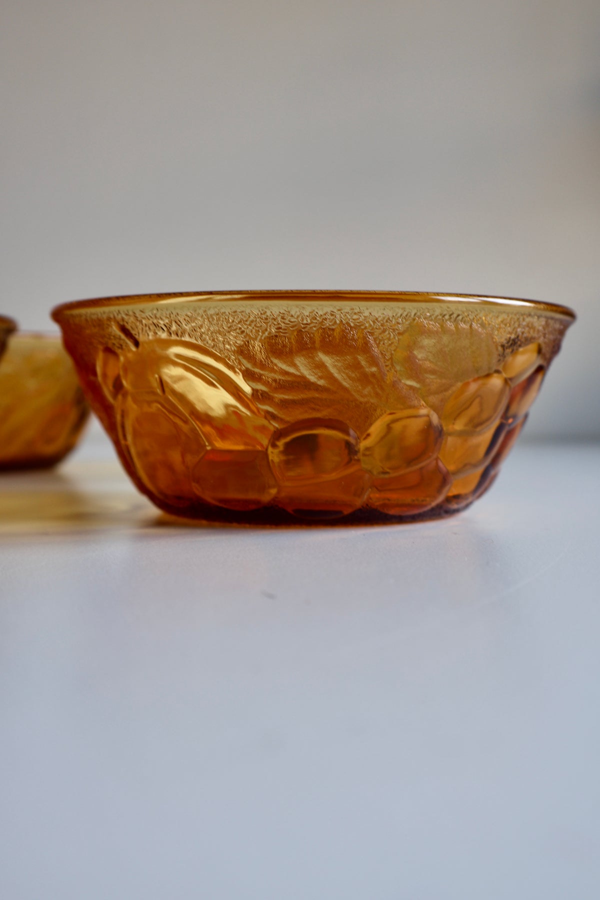 Vintage Amber Pressed Glass Fruit Bowls – Set of 6