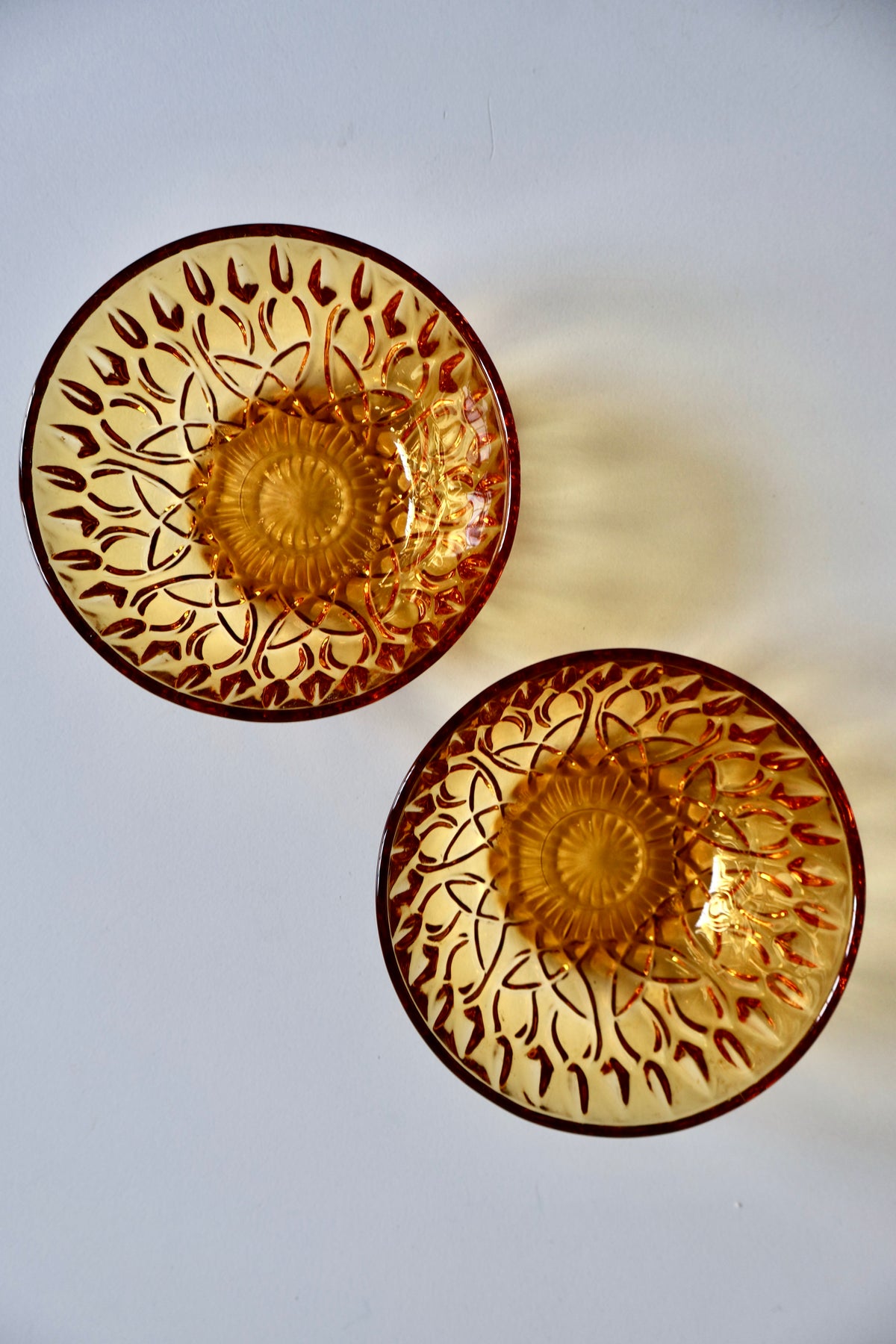 Vintage Amber Pressed Glass Dessert Bowls – Set of 2