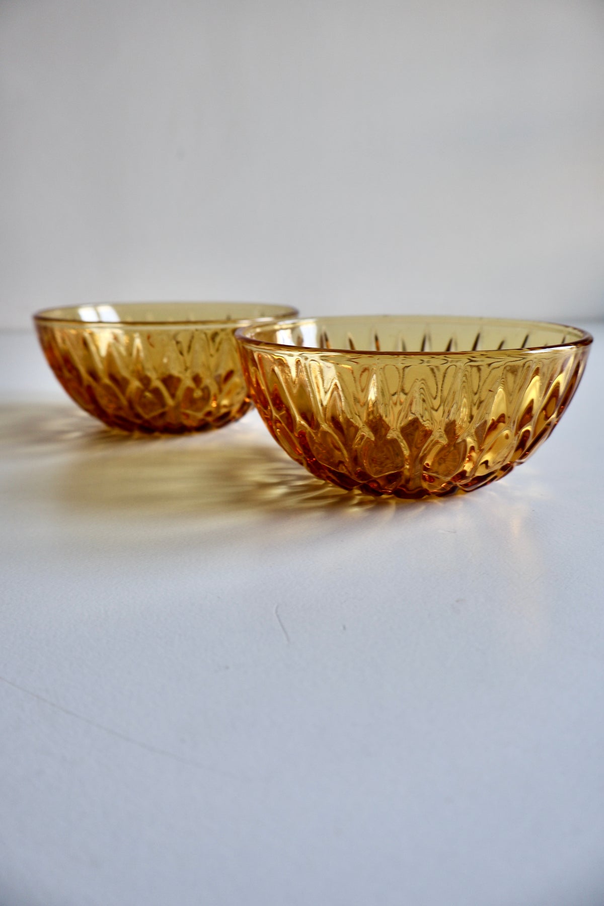 Vintage Amber Pressed Glass Dessert Bowls – Set of 2