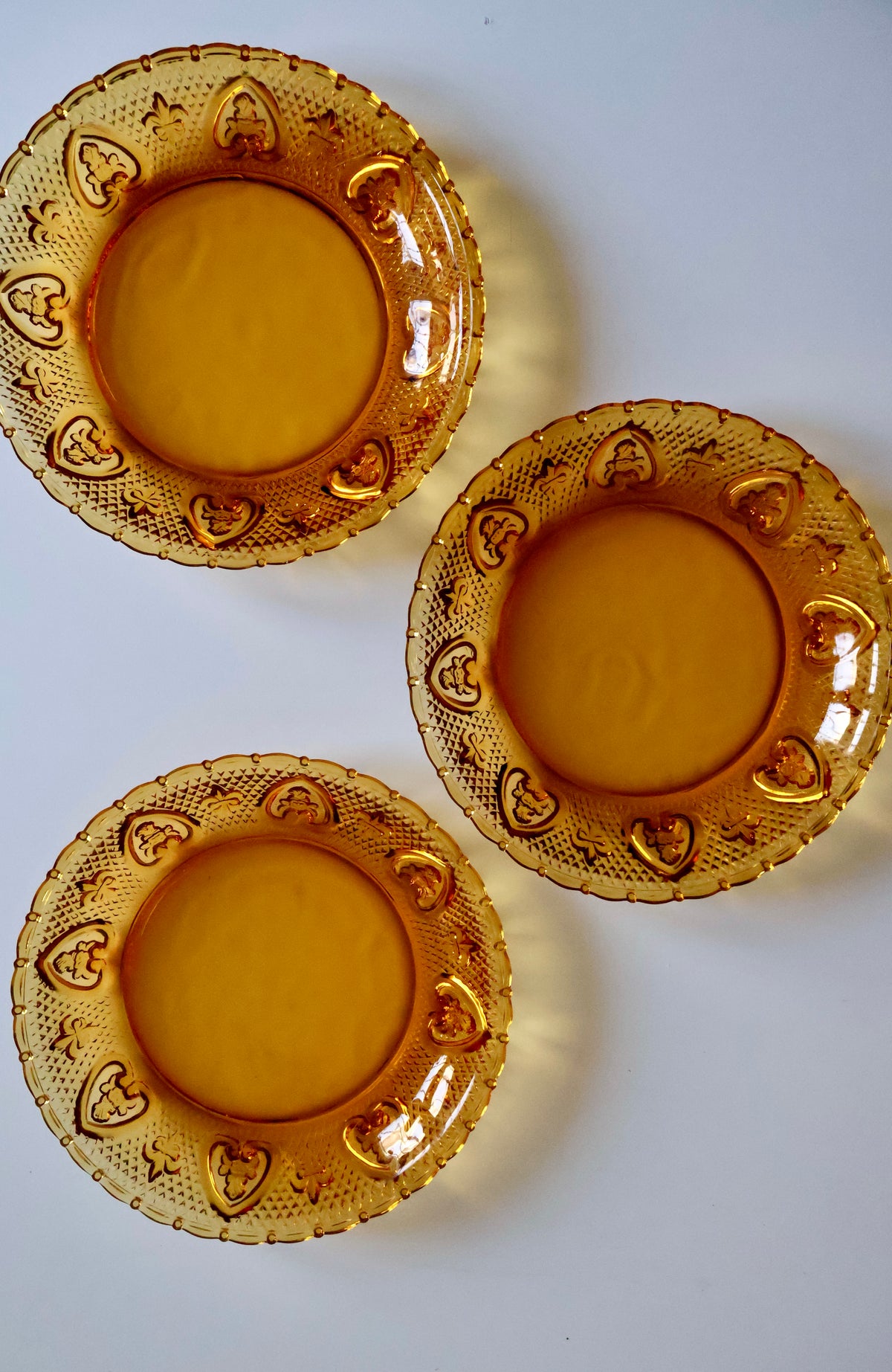 Vintage Amber Pressed Glass Plates – Set of 3