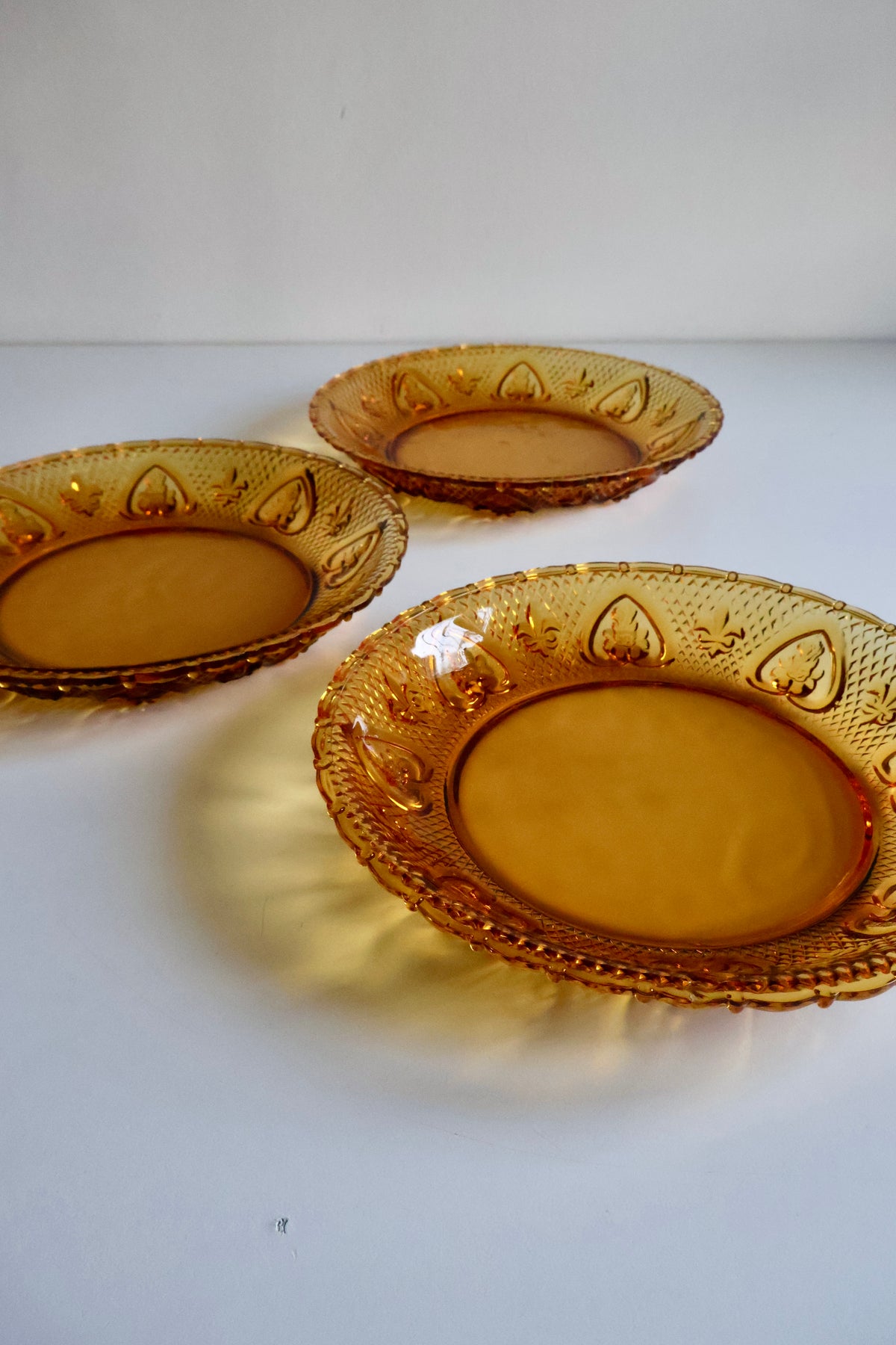Vintage Amber Pressed Glass Plates – Set of 3