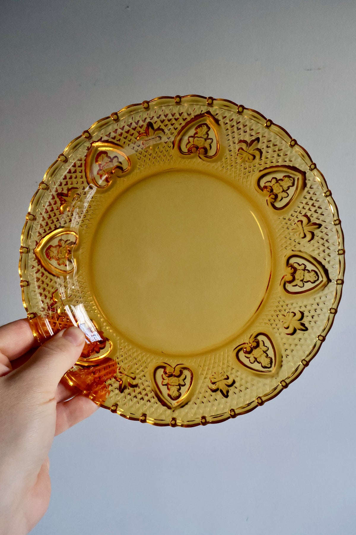 Vintage Amber Pressed Glass Plates – Set of 3