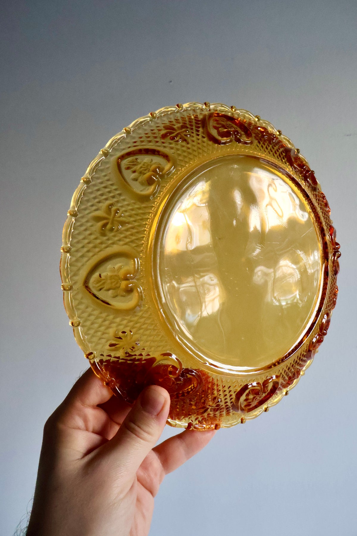 Vintage Amber Pressed Glass Plates – Set of 3