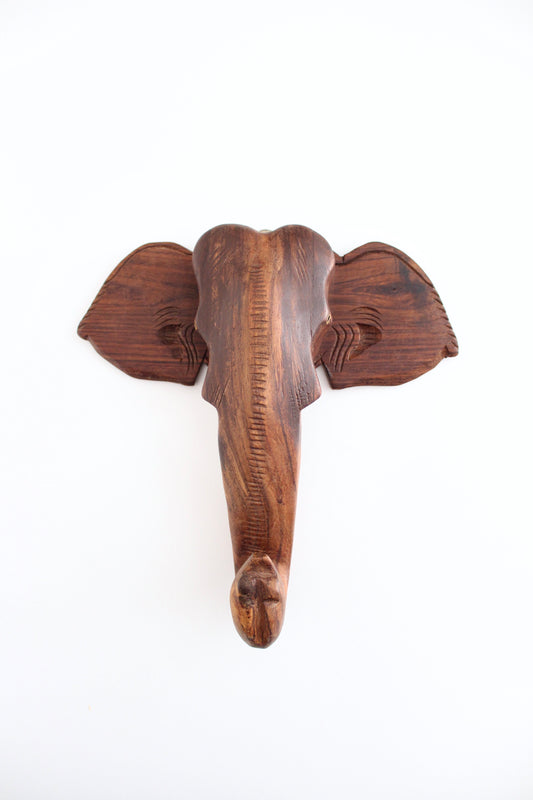 Hand Carved Indian Rosewood Elephant Wall Bust