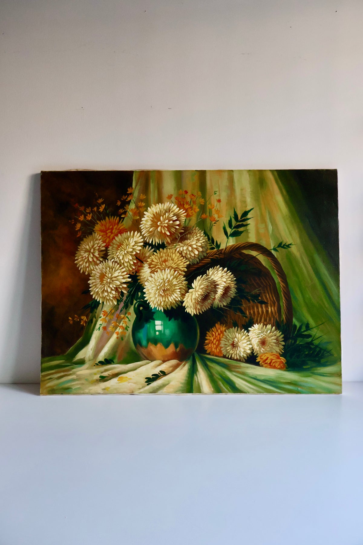 Vintage Hand-Painted Floral Still Life on Canvas – 60 × 80 cm