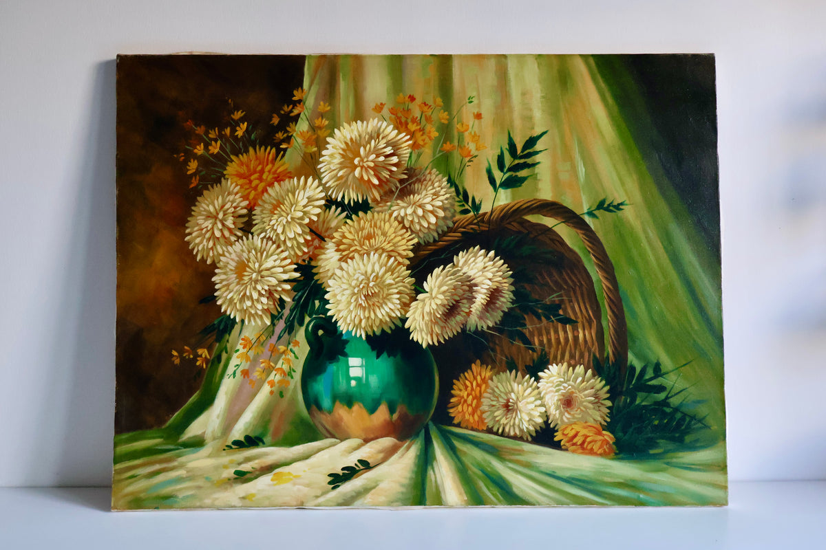 Vintage Hand-Painted Floral Still Life on Canvas – 60 × 80 cm