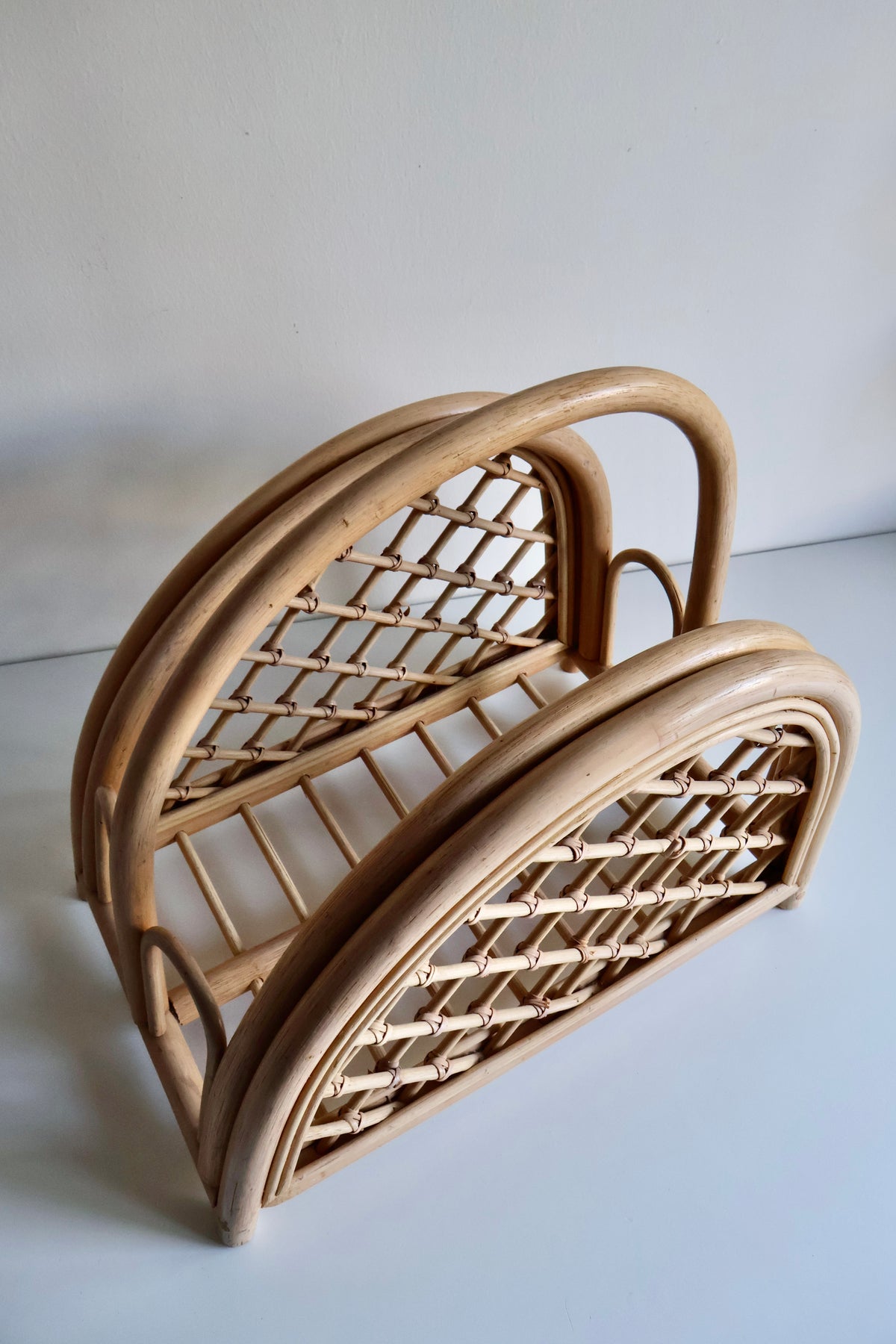 Vintage Bent Rattan Magazine Rack