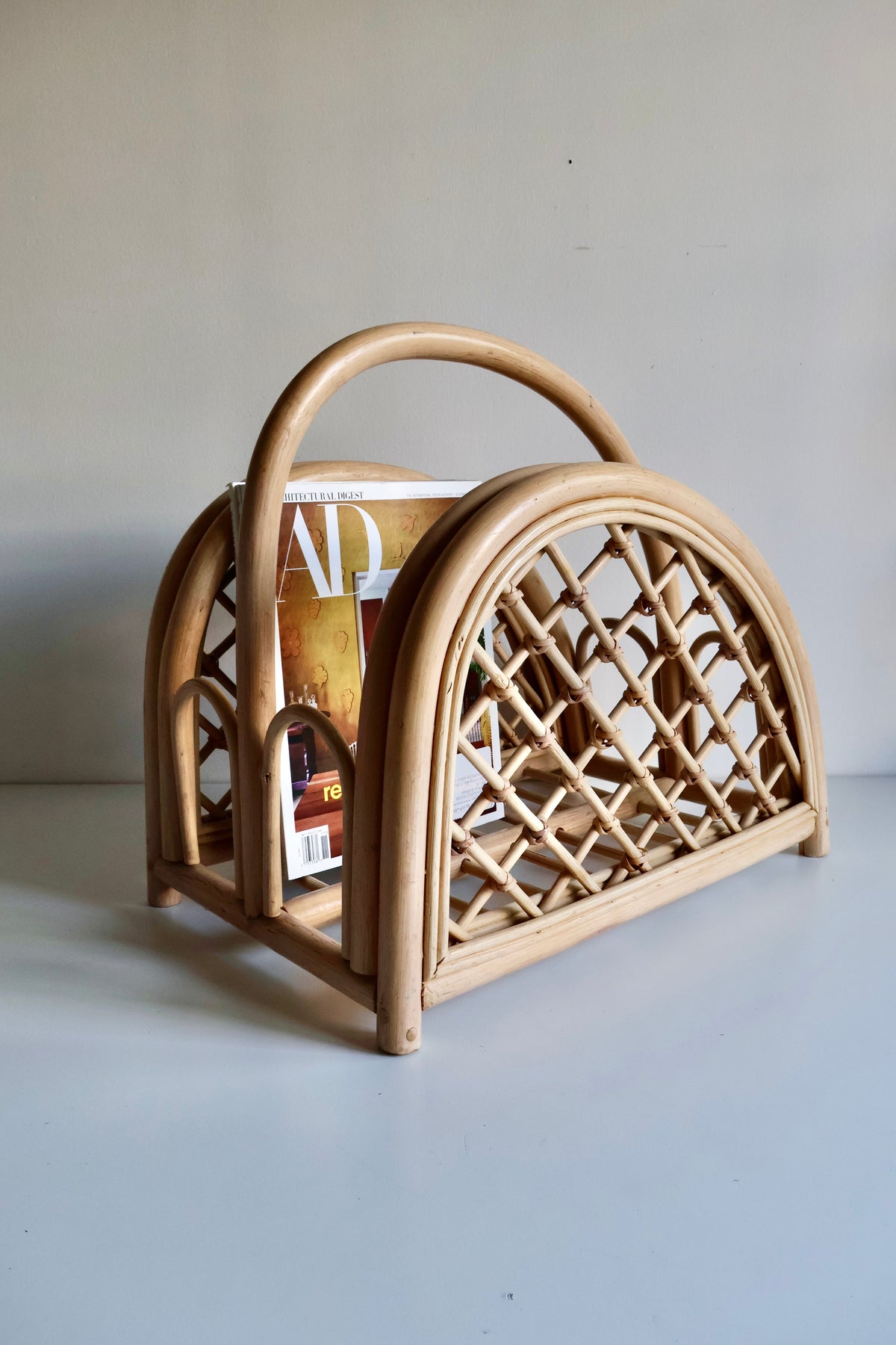 Vintage Bent Rattan Magazine Rack