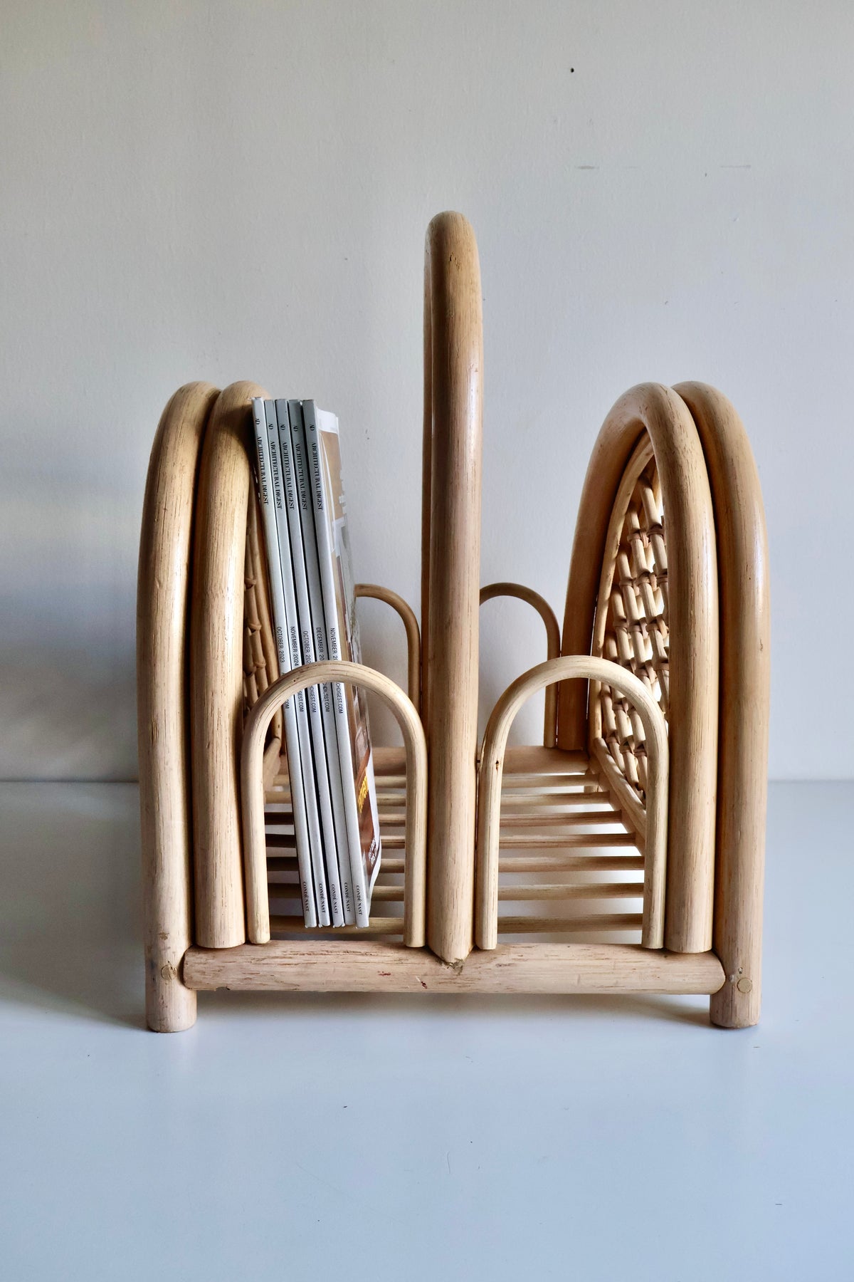Vintage Bent Rattan Magazine Rack