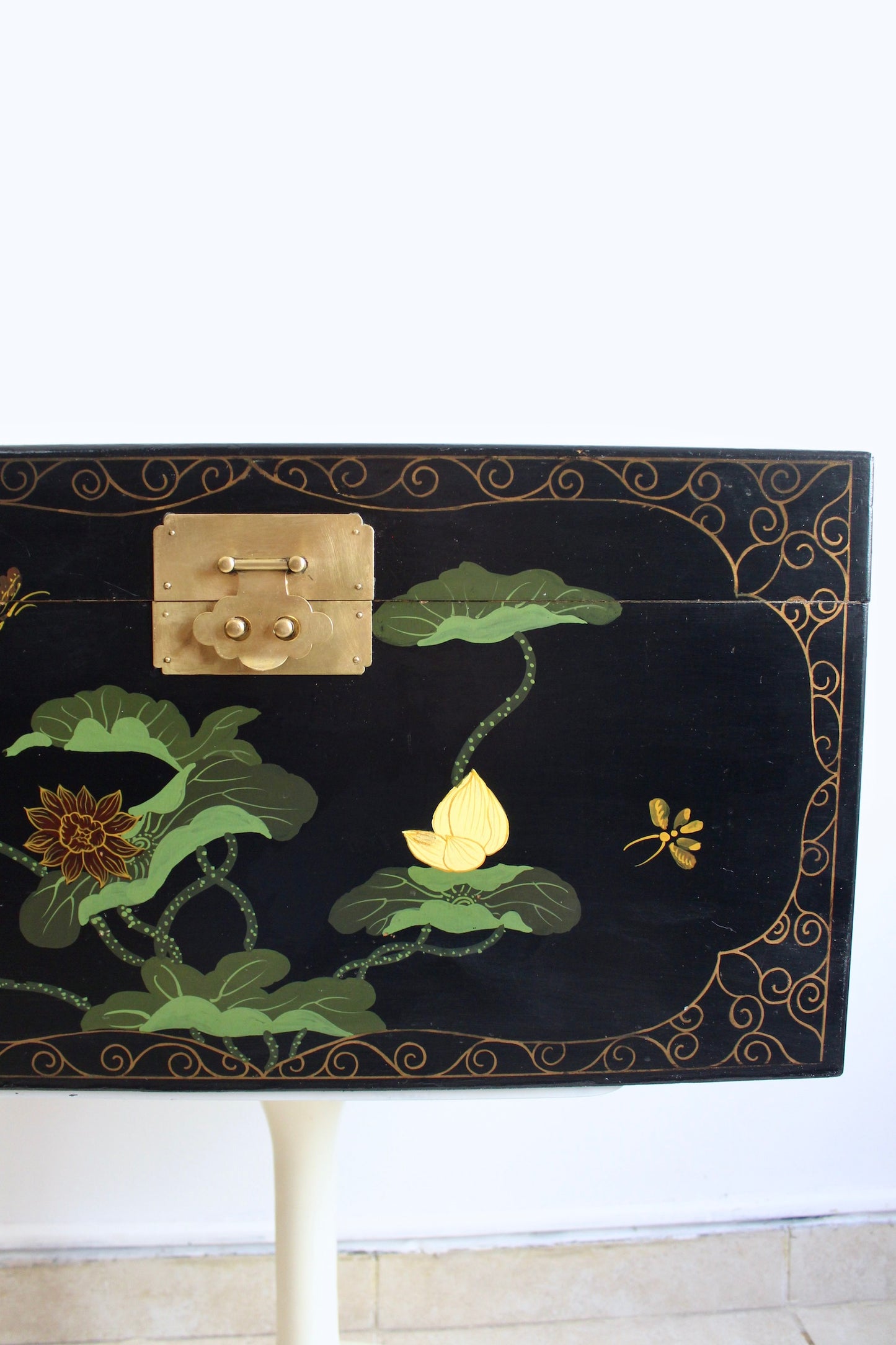 Vintage Chinese Black Lacquer Box Trunk