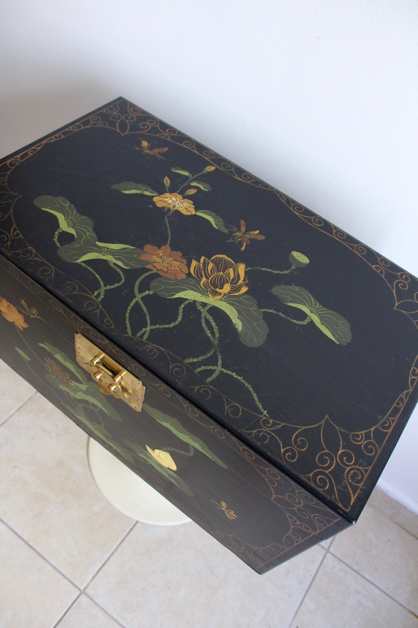 Vintage Chinese Black Lacquer Box Trunk