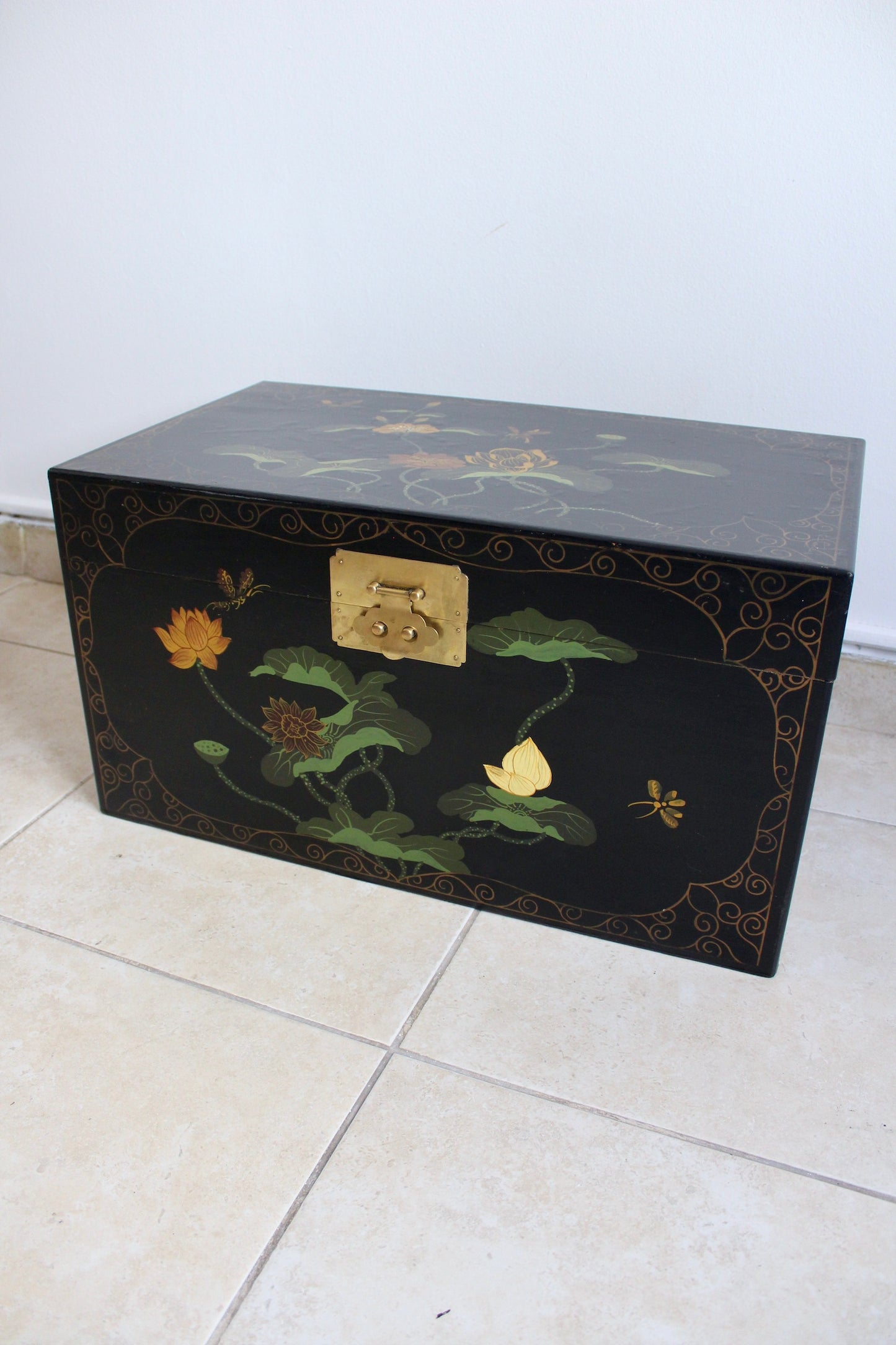 Vintage Chinese Black Lacquer Box Trunk