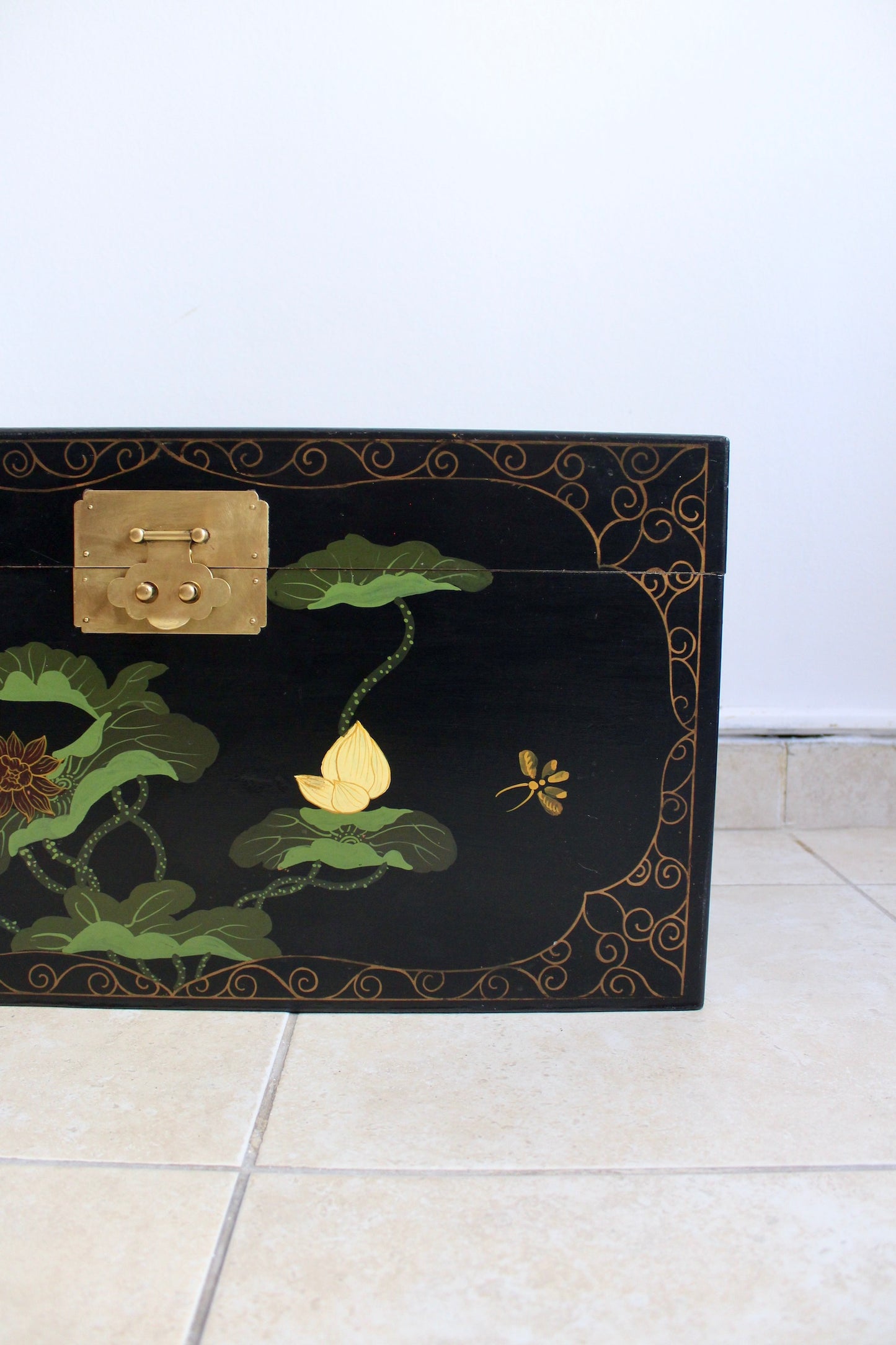 Vintage Chinese Black Lacquer Box Trunk