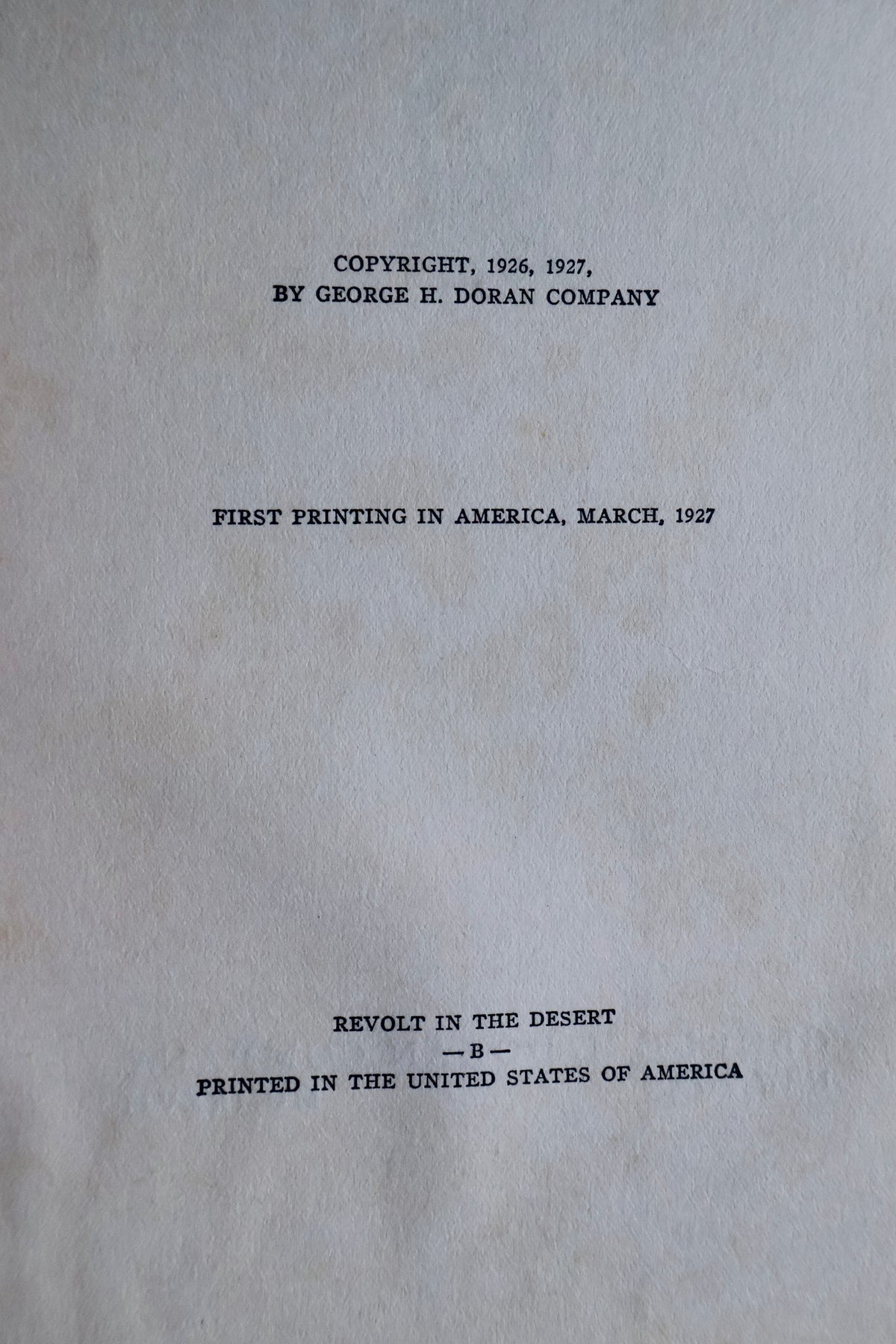 1927 First American Printing – Revolt in the Desert by T. E. Lawrence