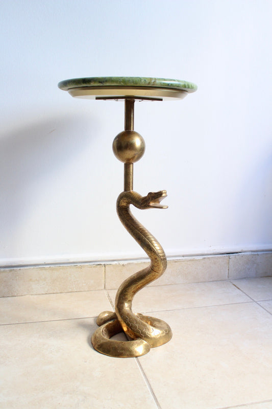 1970s Vintage Brass Snake Side Table with Marble Top