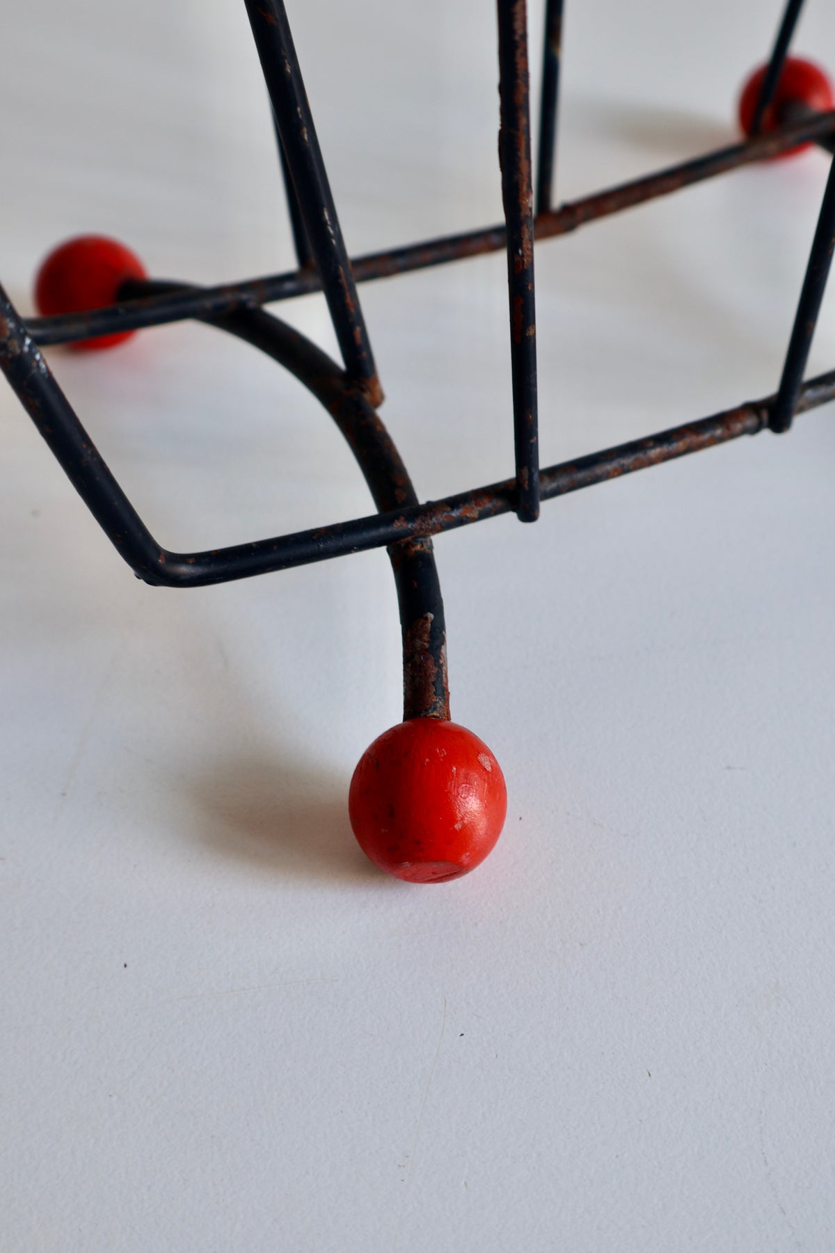 Vintage Mid-Century Wire Magazine Rack with Red Ball Feet