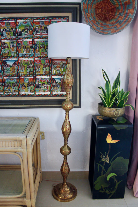 Vintage Brass Enamel Indian Lamp