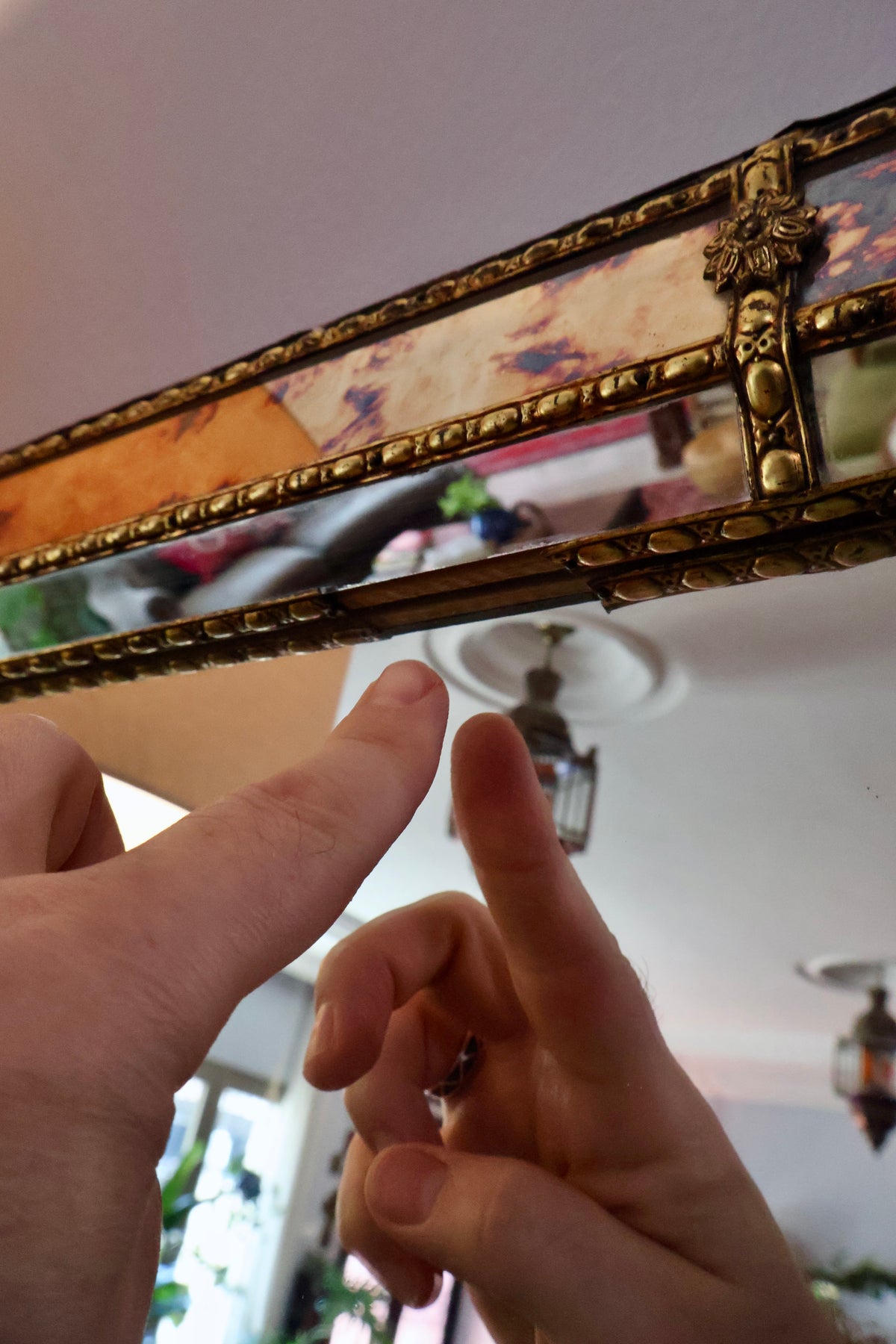Vintage Octagonal Églomisé-Style Mirror with Gilt Metal Trim