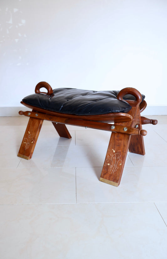 Vintage Handcrafted Pakistani Leather Footstool