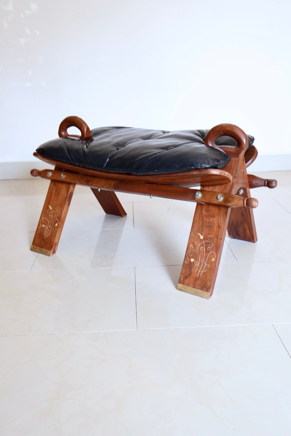 Vintage Handcrafted Pakistani Leather Footstool