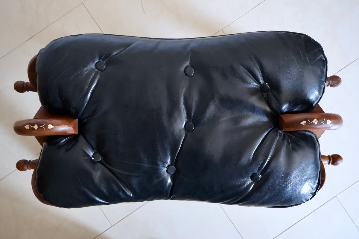 Vintage Handcrafted Pakistani Leather Footstool