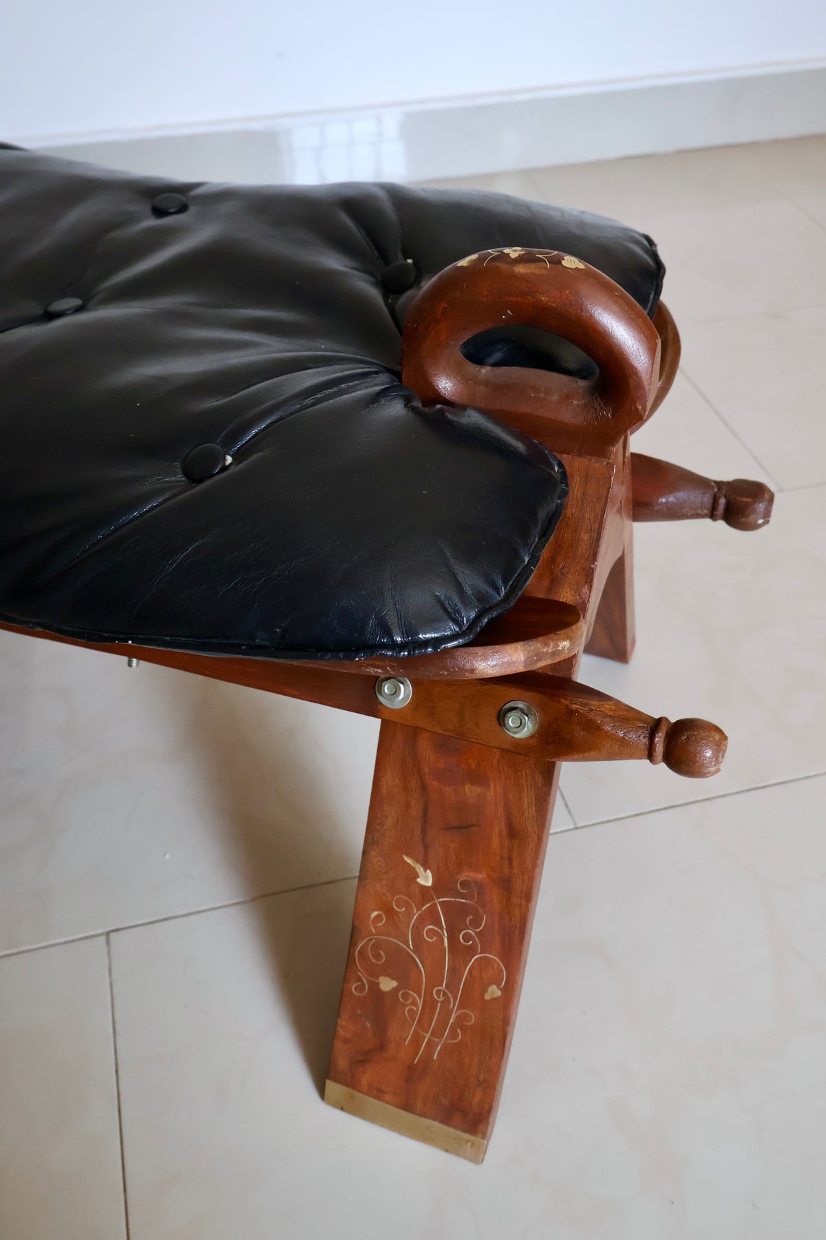 Vintage Handcrafted Pakistani Leather Footstool