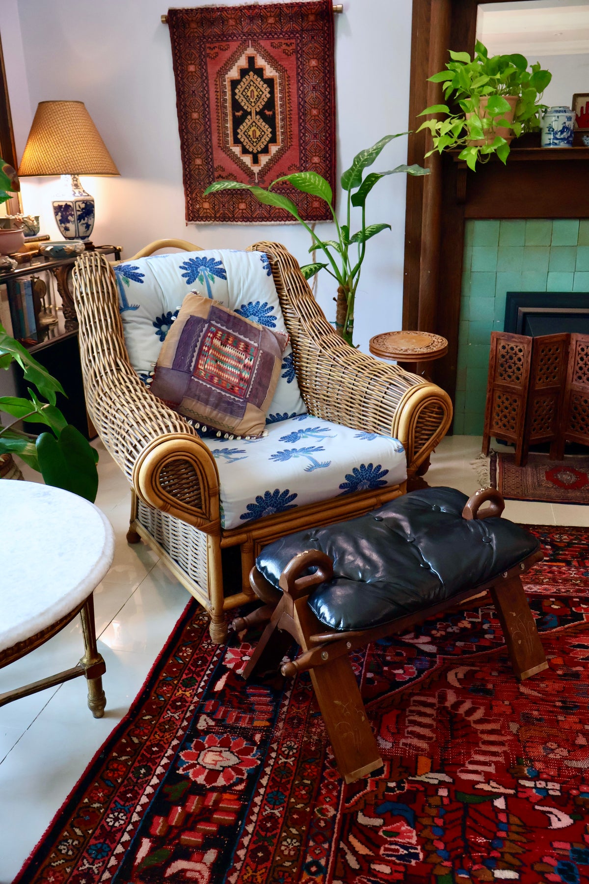 Vintage Handcrafted Pakistani Leather Footstool