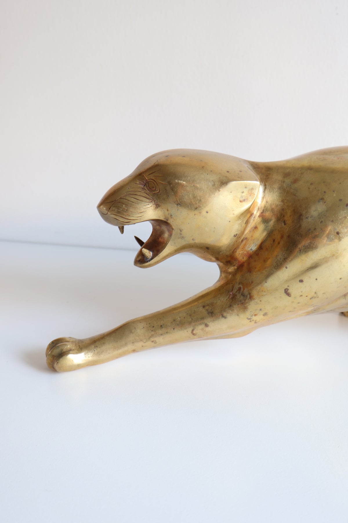 Vintage Solid Brass Leaping Panther Sculpture