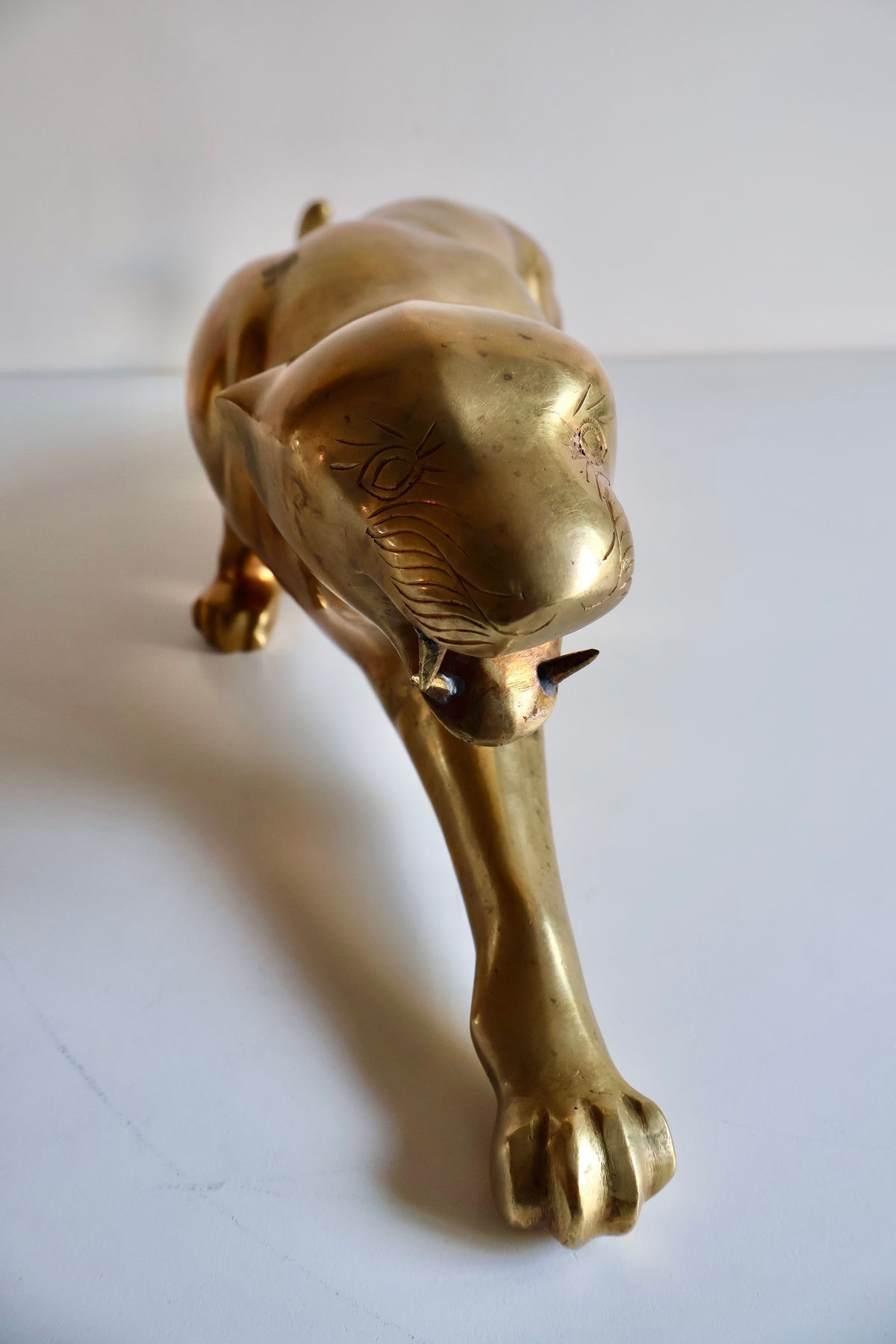 Vintage Solid Brass Leaping Panther Sculpture