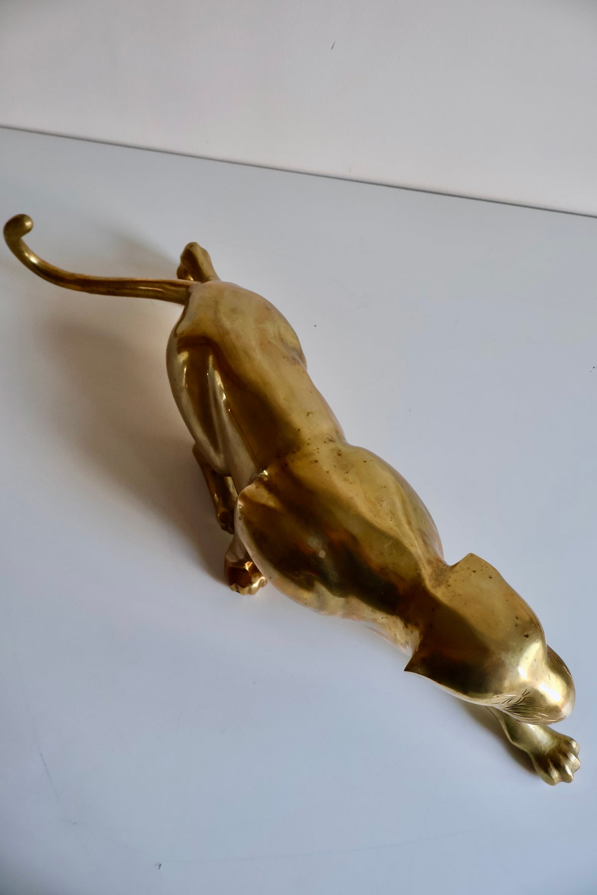 Vintage Solid Brass Leaping Panther Sculpture