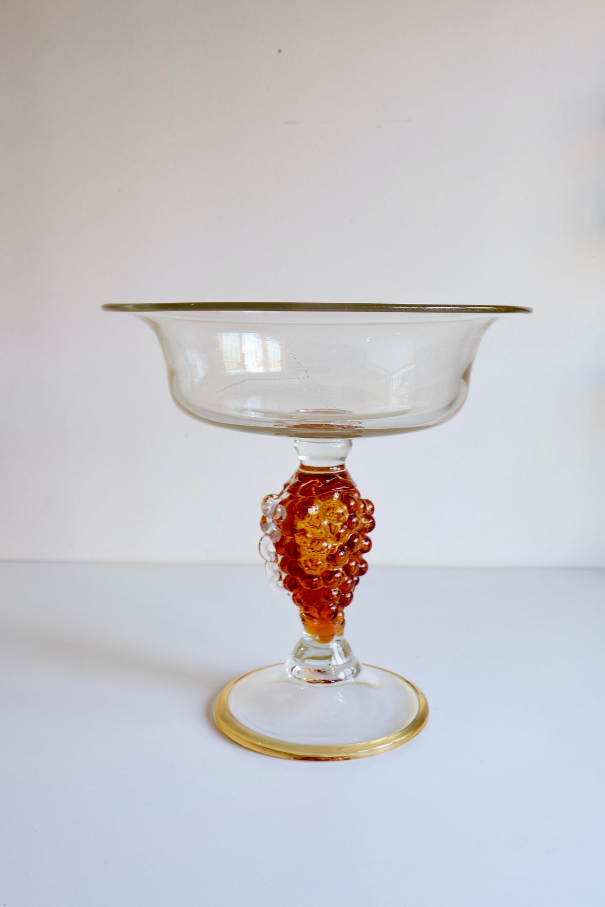 Vintage Amber Glass Compote with Grape Cluster Stem
