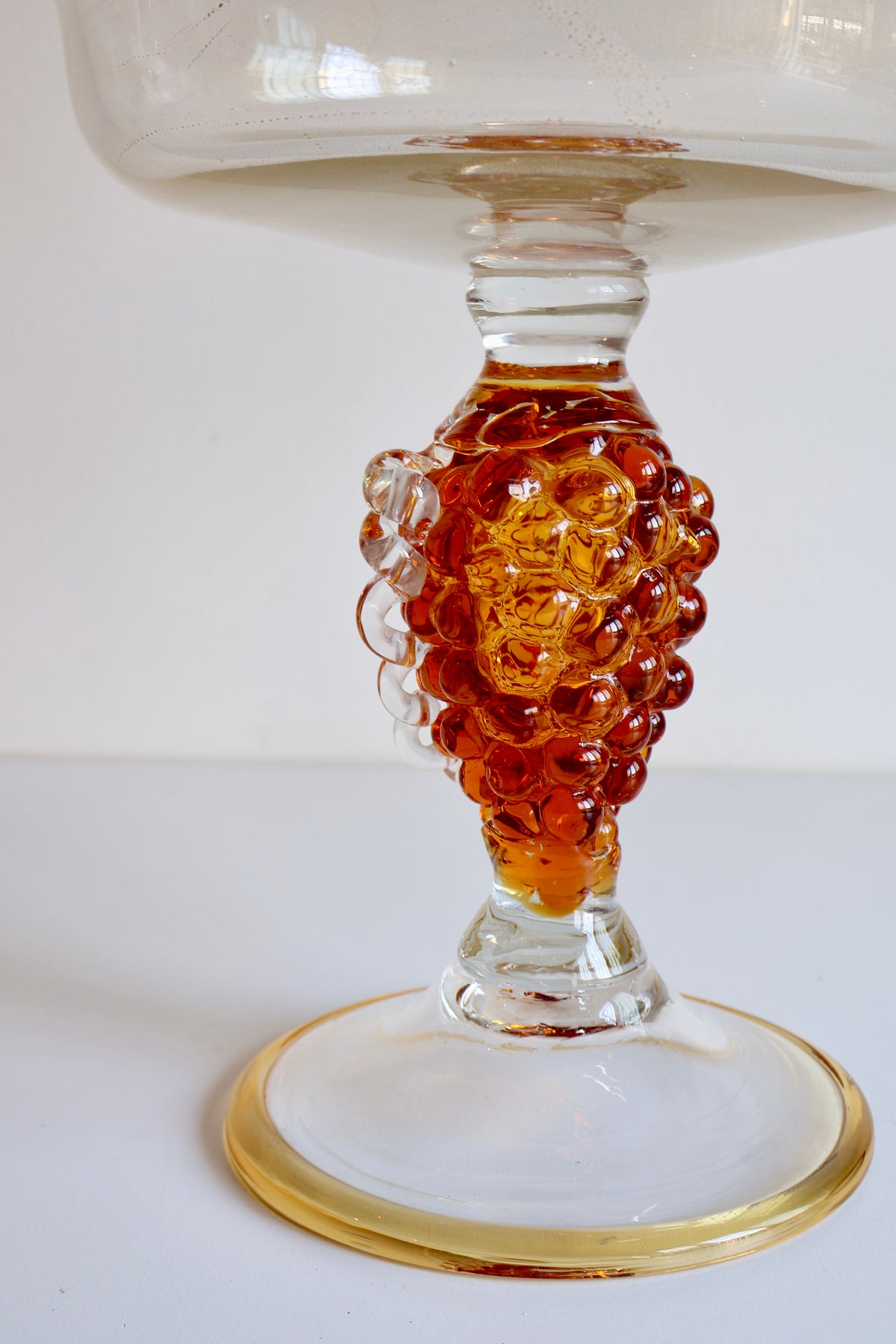 Vintage Amber Glass Compote with Grape Cluster Stem