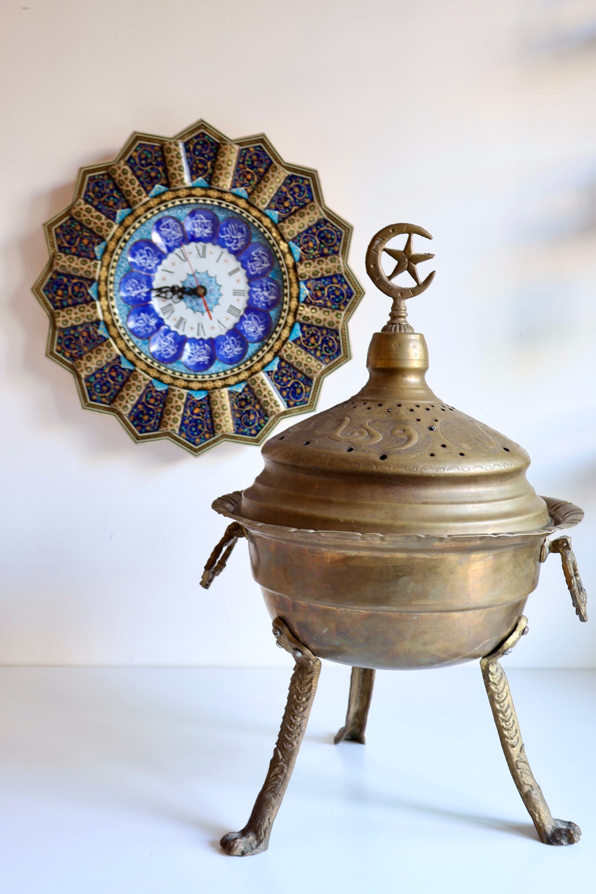 Vintage Brass Mubkhar with Crescent and Star Finial