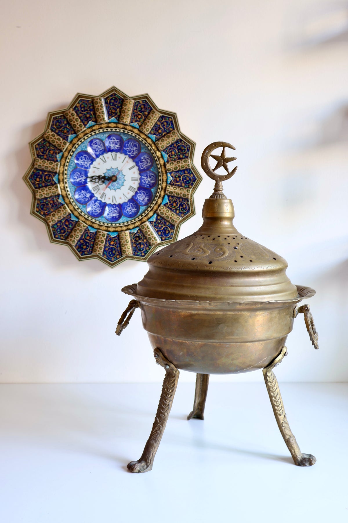Vintage Brass Mubkhar with Crescent and Star Finial