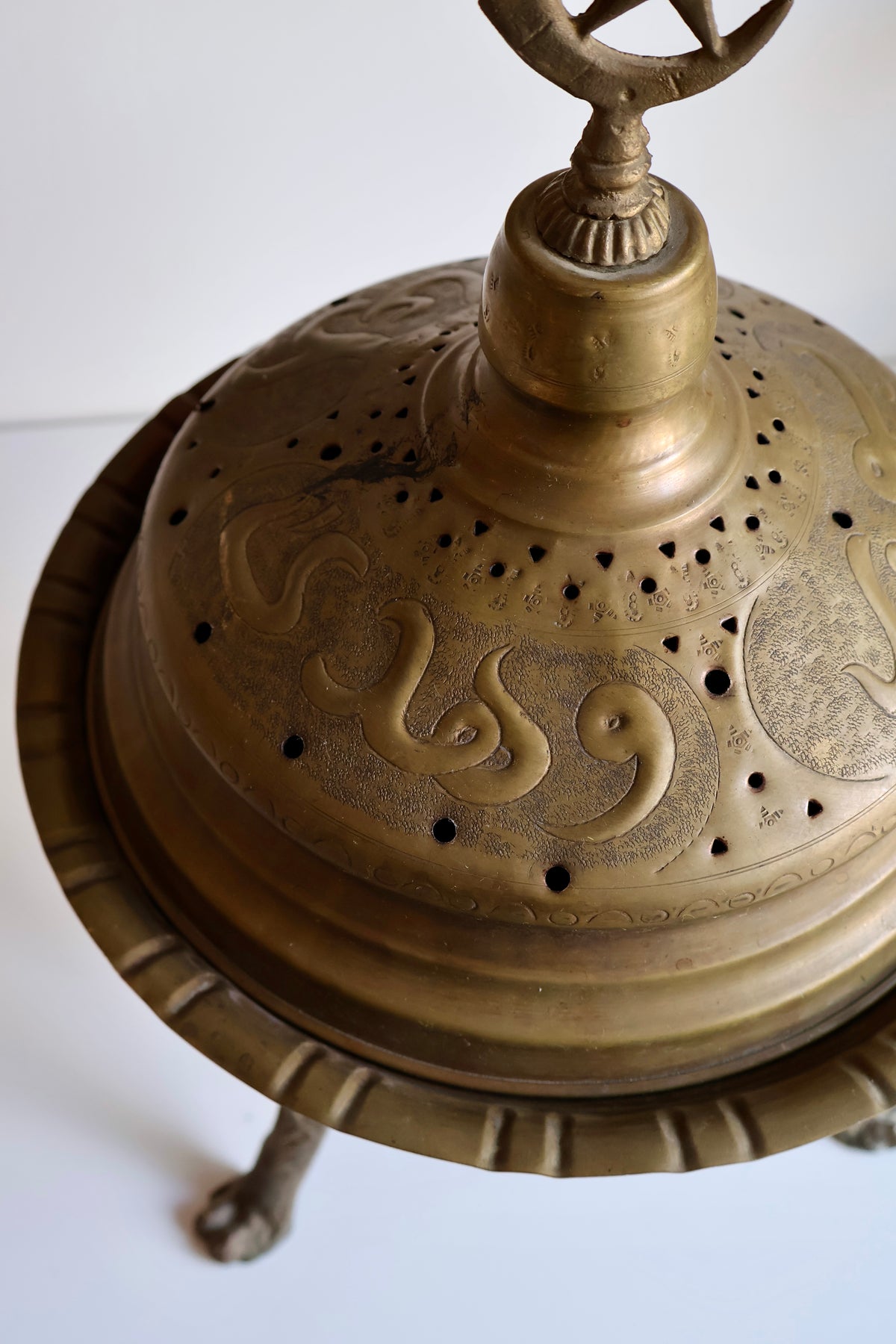 Vintage Brass Mubkhar with Crescent and Star Finial