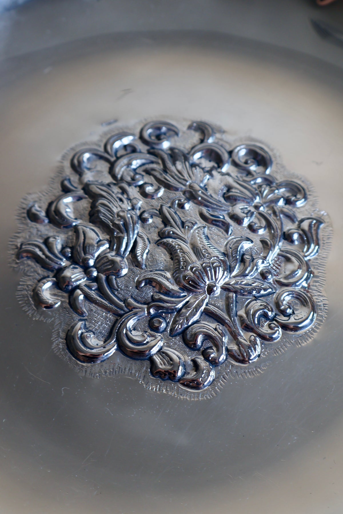 Vintage Silver-Toned Footed Serving Bowl – Made in Greece