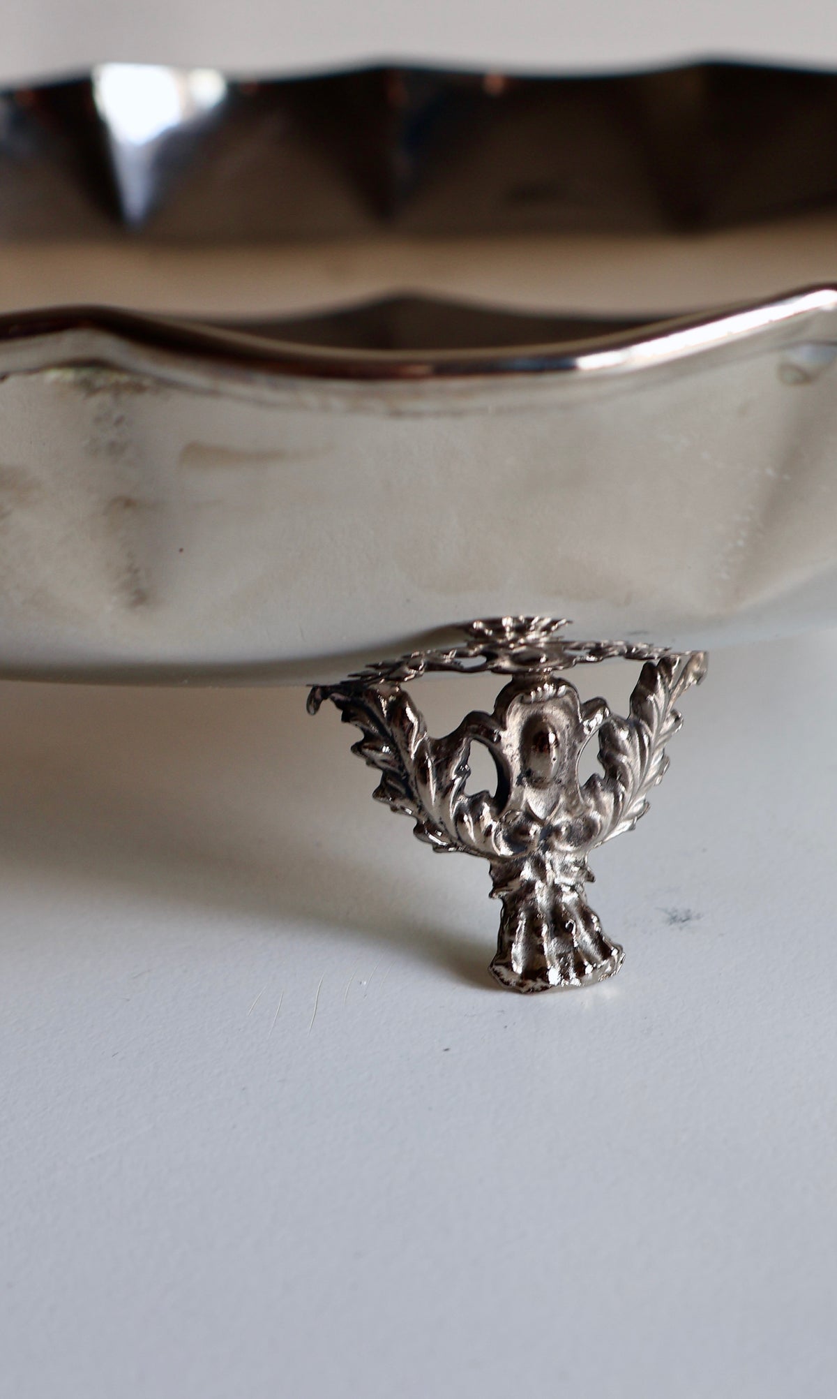 Vintage Silver-Toned Footed Serving Bowl – Made in Greece