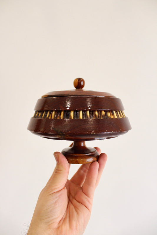 Vintage Handcarved Wood and Porcupine Quill Box