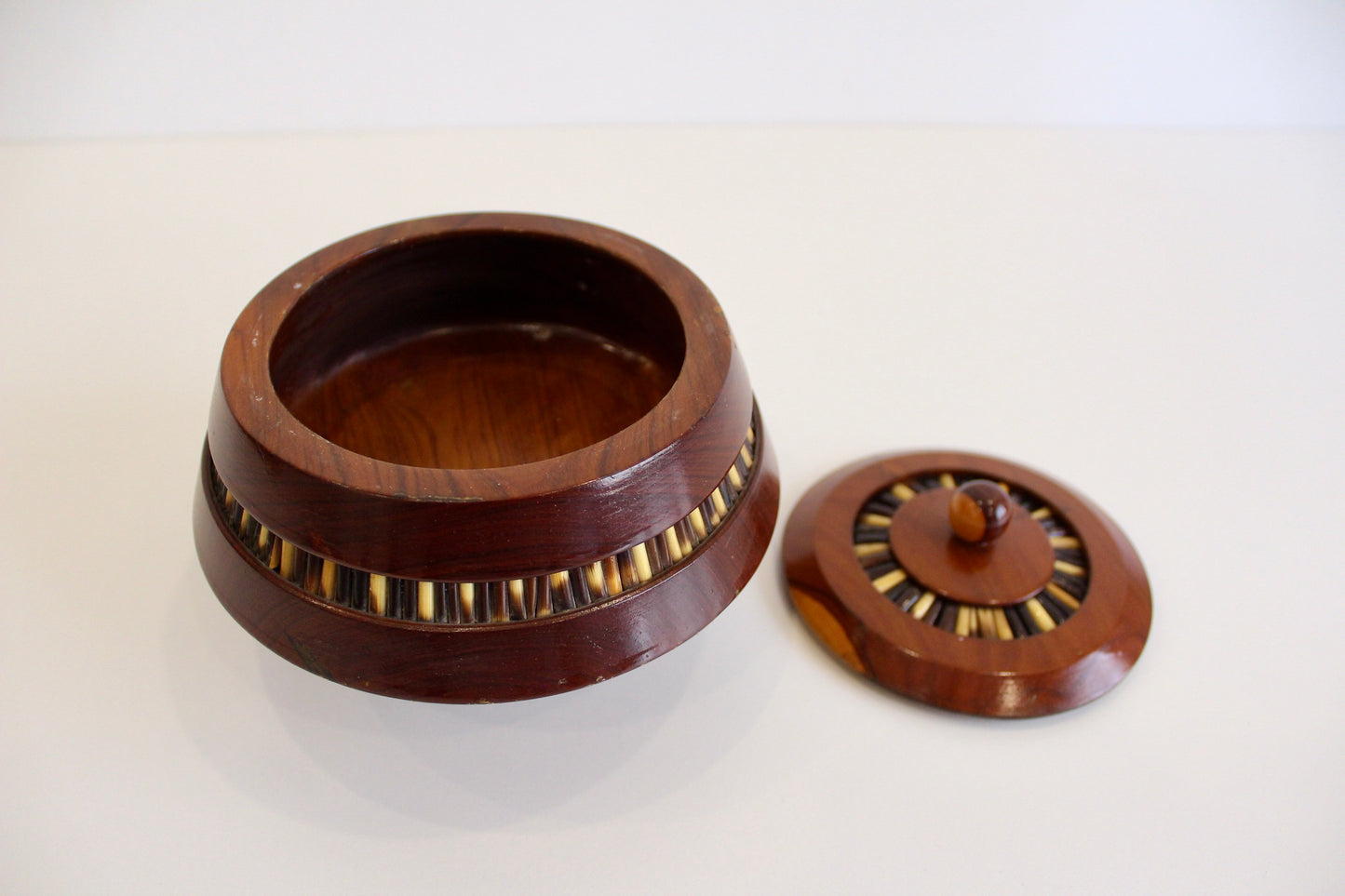 Vintage Handcarved Wood and Porcupine Quill Box