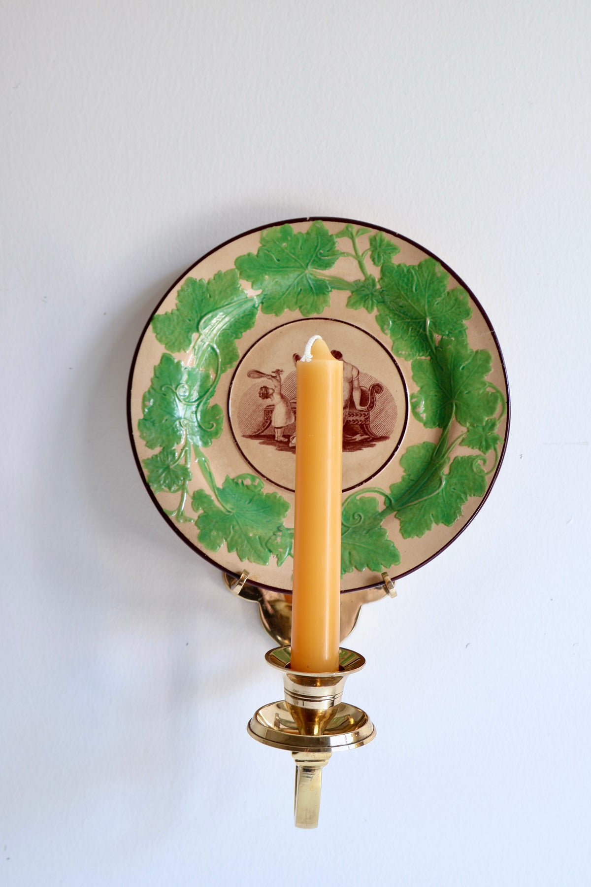 Vintage Brass Wall-Mounted Plate Holder & Candle Sconce