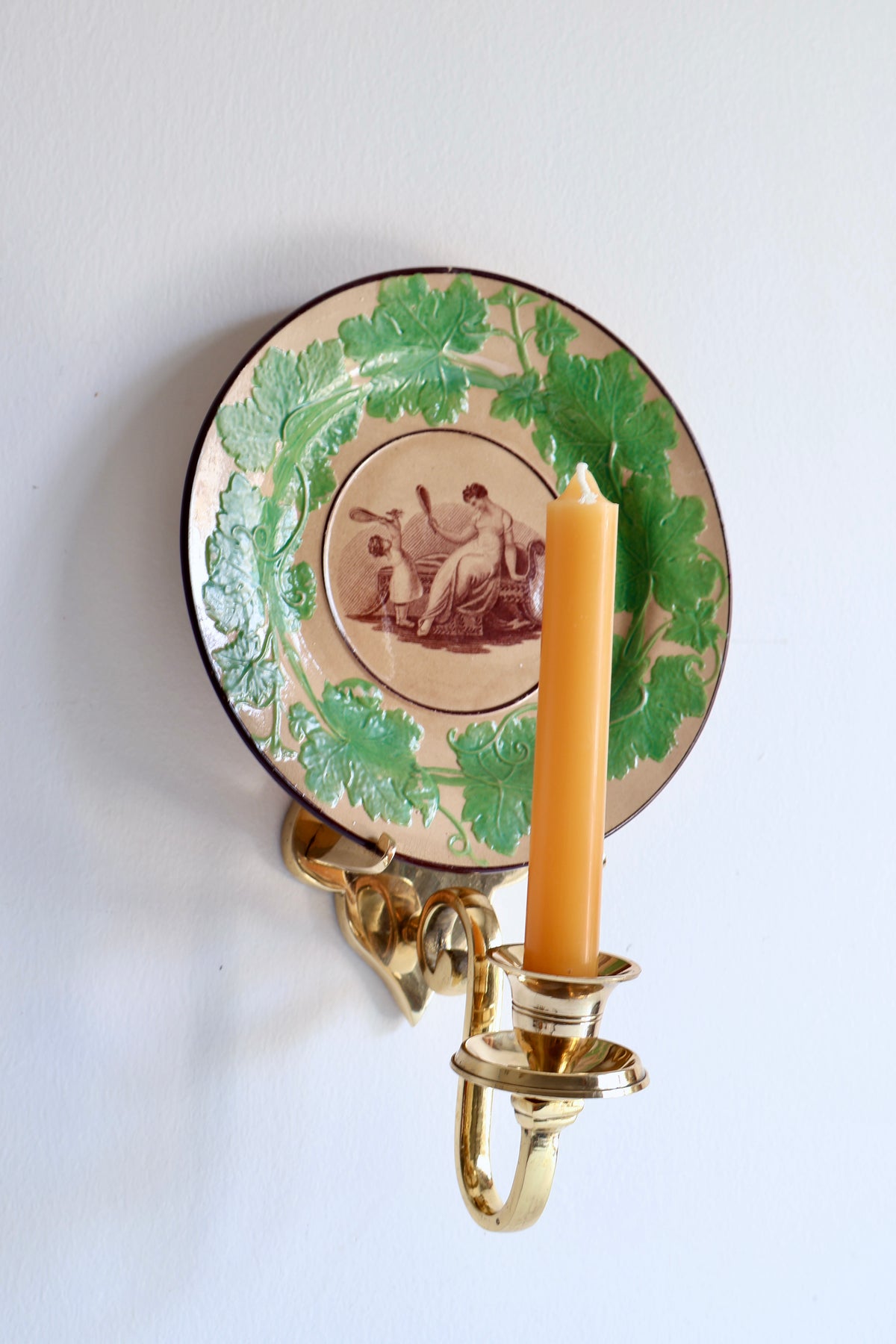 Vintage Brass Wall-Mounted Plate Holder & Candle Sconce