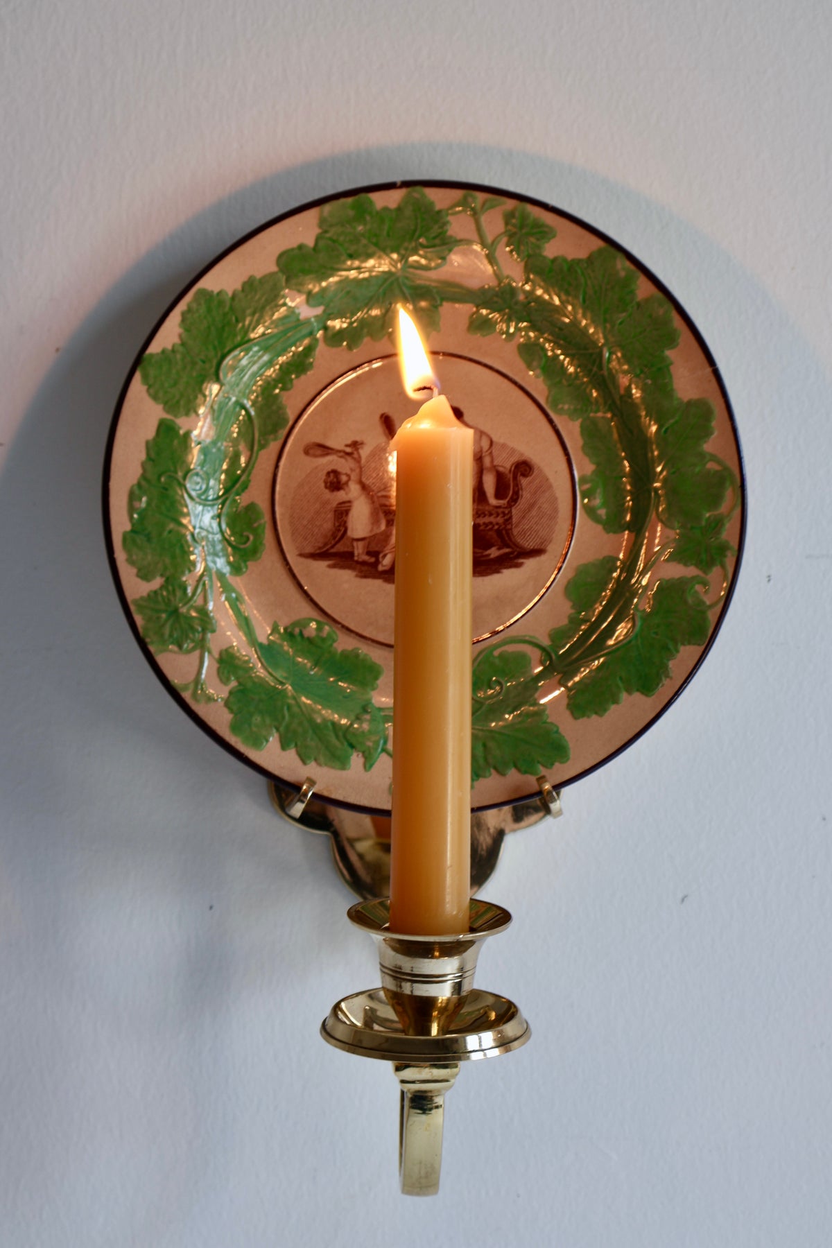 Vintage Brass Wall-Mounted Plate Holder & Candle Sconce