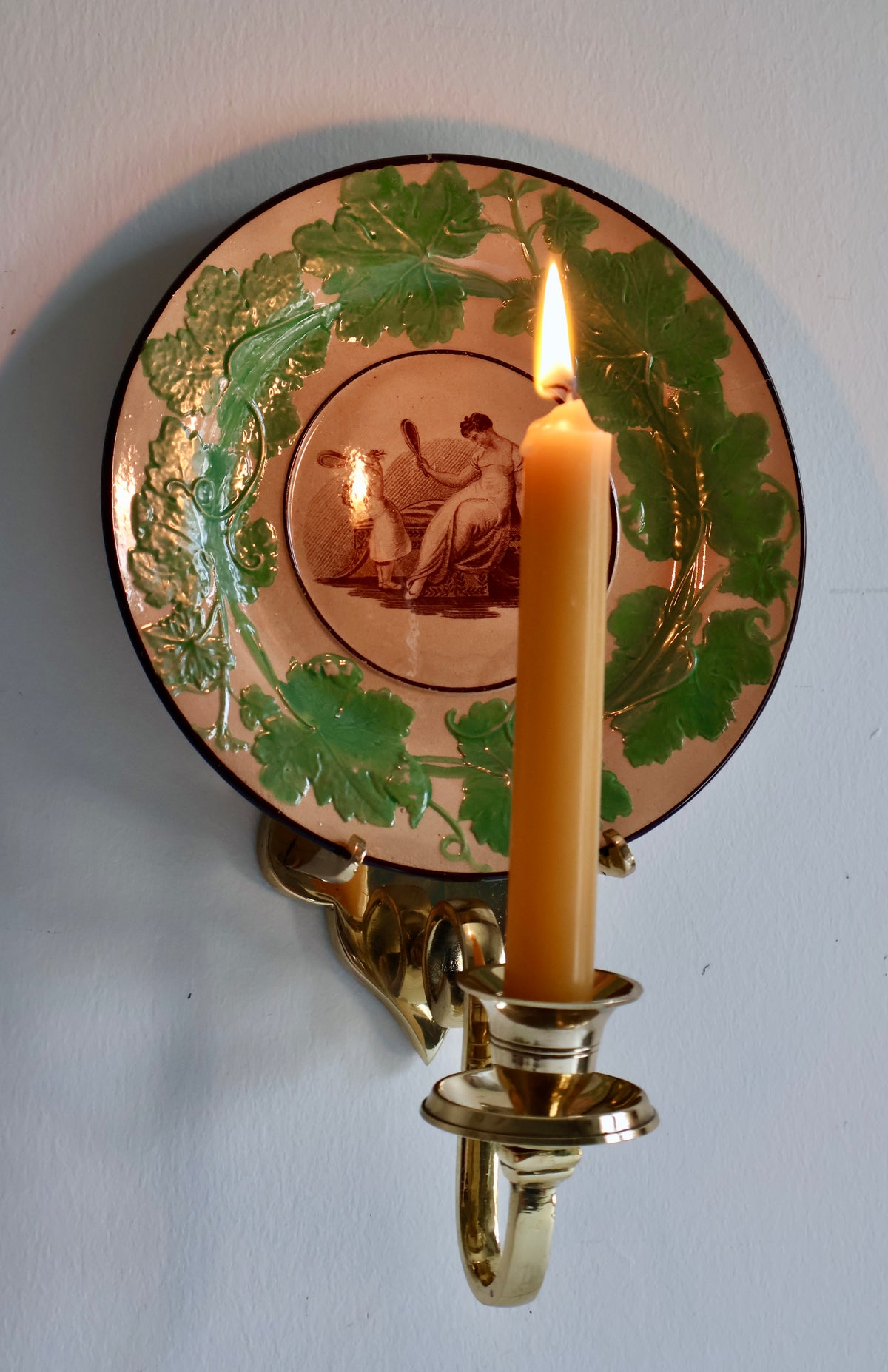 Vintage Brass Wall-Mounted Plate Holder & Candle Sconce