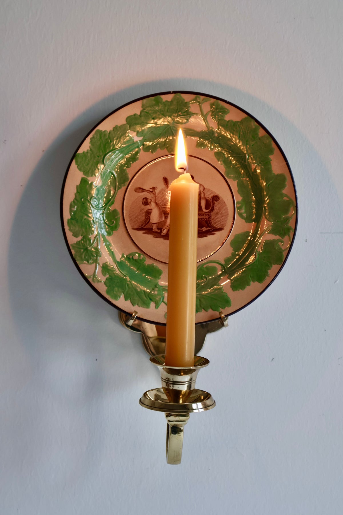 Vintage Brass Wall-Mounted Plate Holder & Candle Sconce