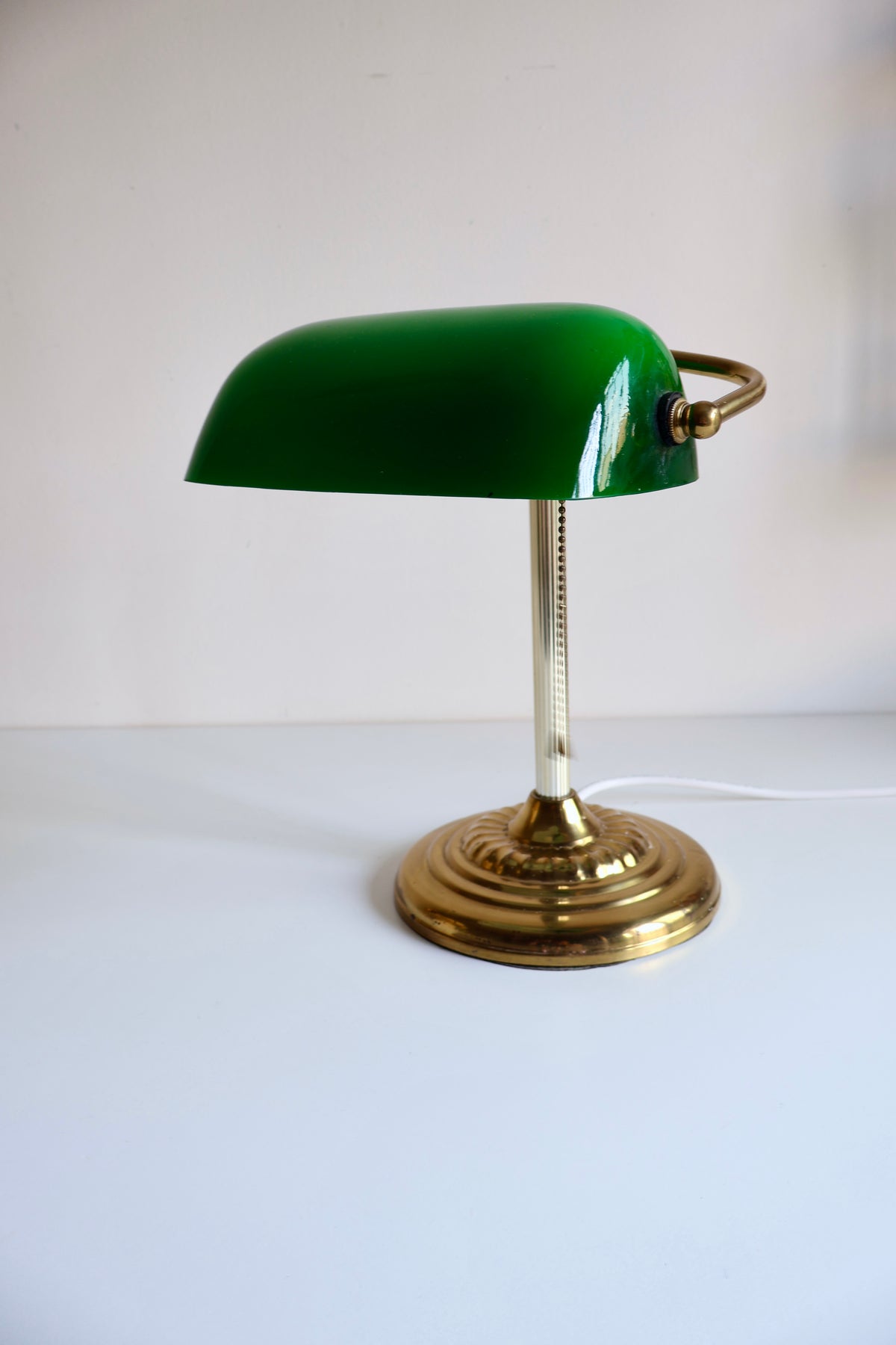 Vintage Green Glass Banker's Desk Lamp with Brass Base