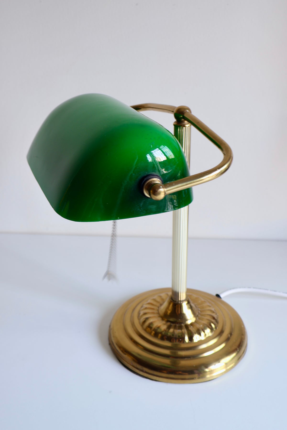 Vintage Green Glass Banker's Desk Lamp with Brass Base
