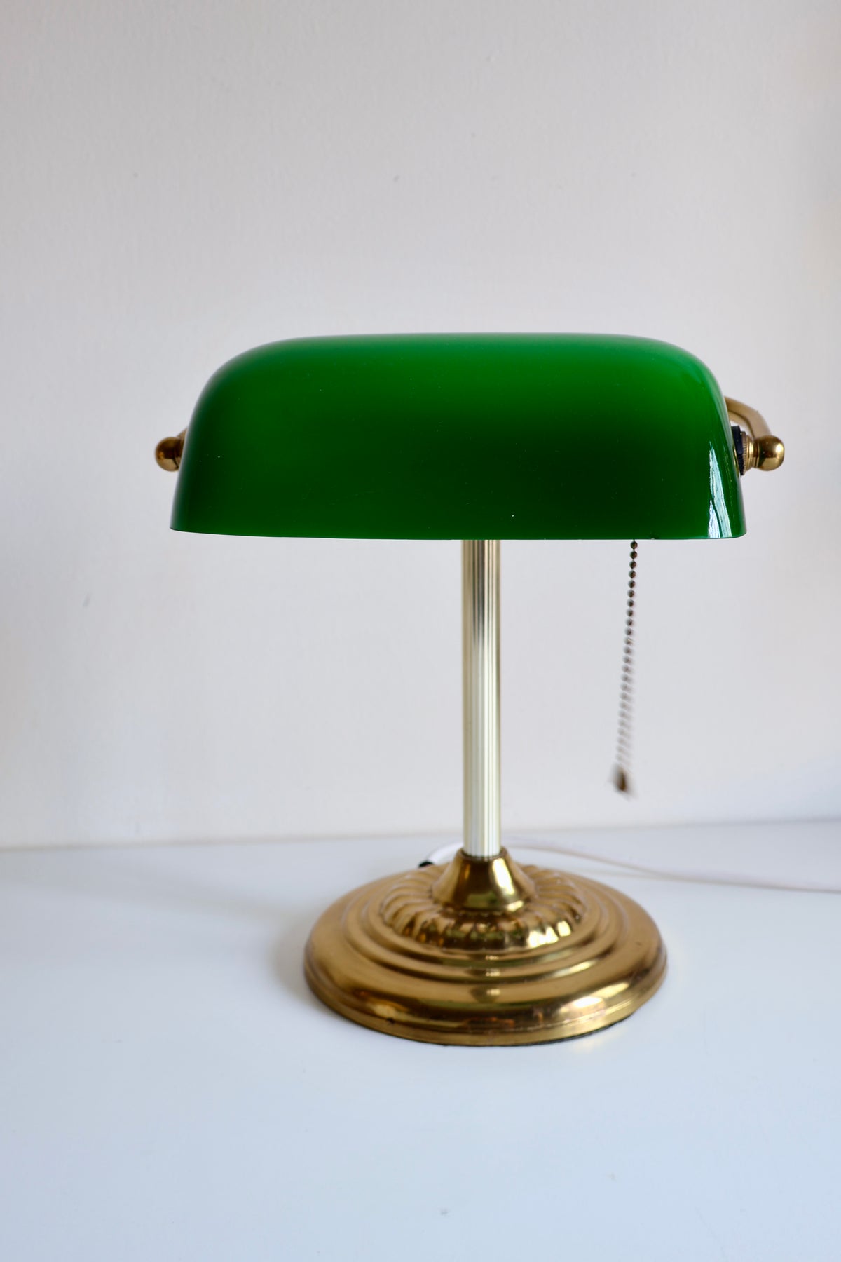 Vintage Green Glass Banker's Desk Lamp with Brass Base